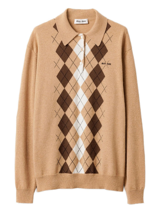 argyle three-button polo sweater