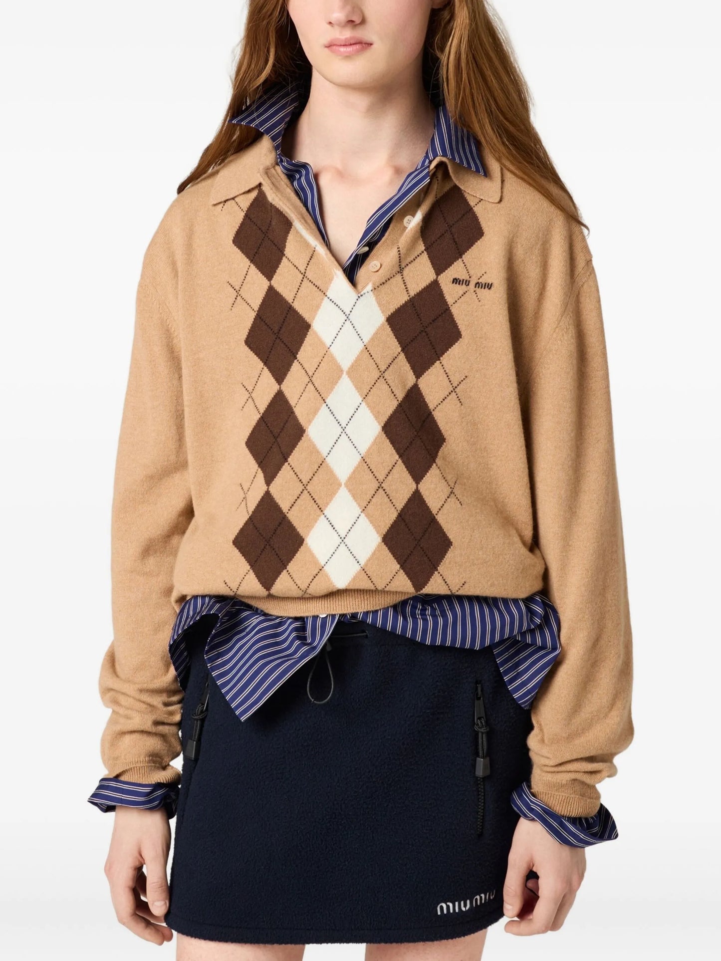 argyle three-button polo sweater