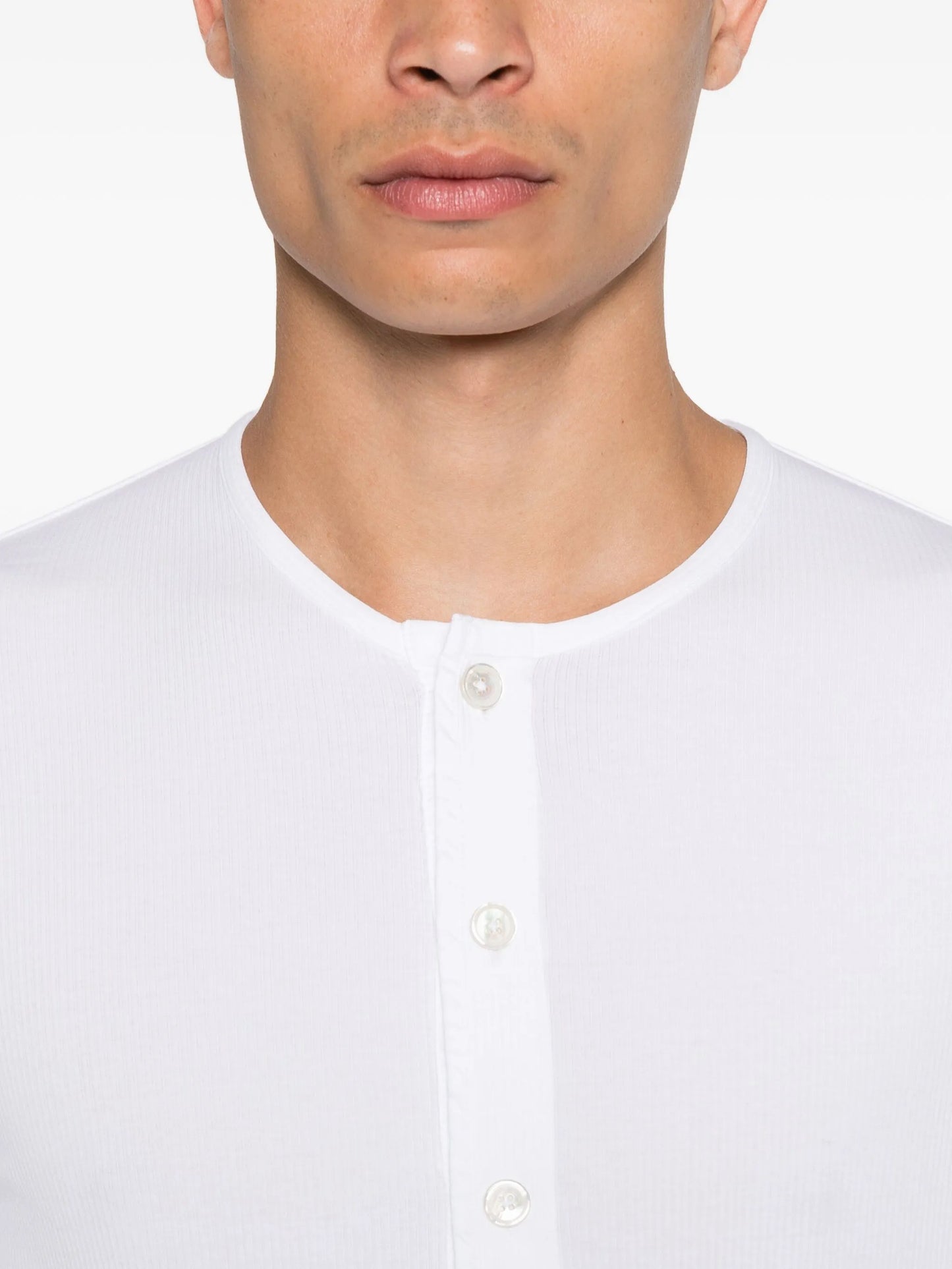 long-sleeve button-placket T-shirt