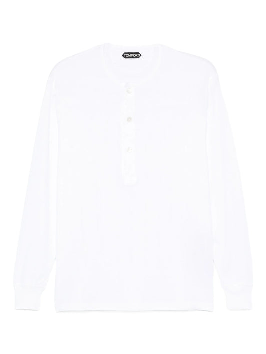 long-sleeve button-placket T-shirt