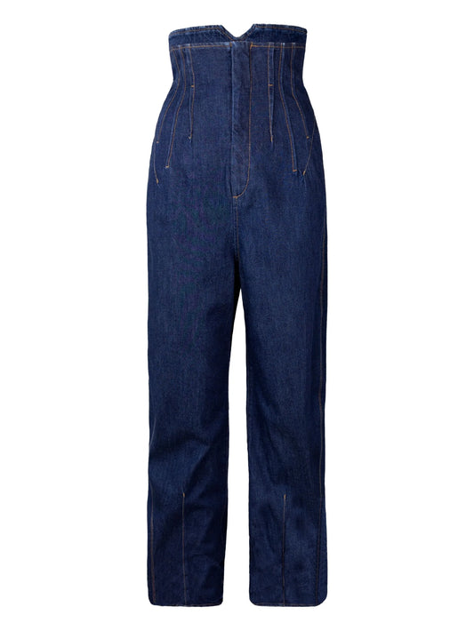 high-waisted seamed jeans