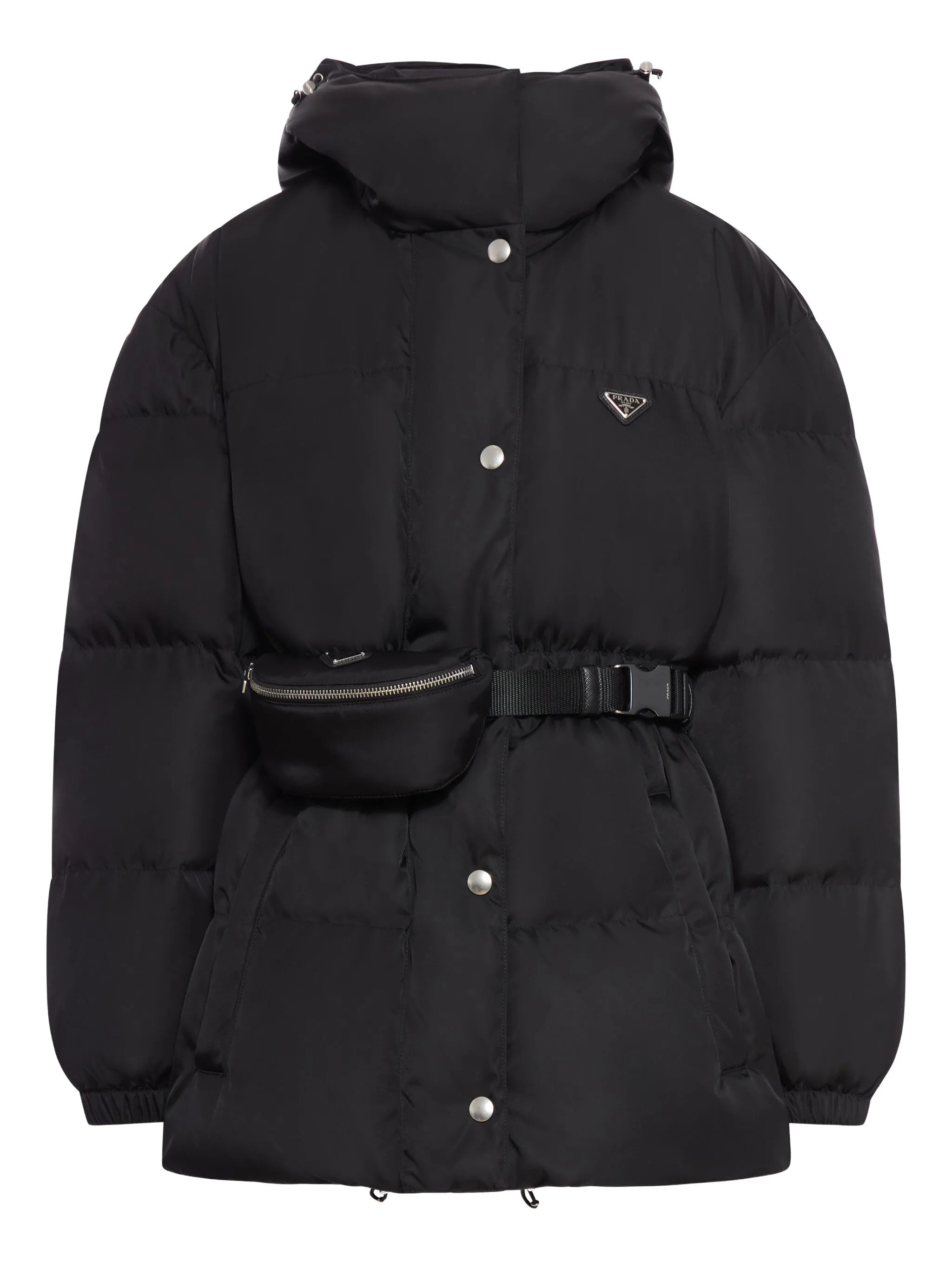 hooded belted puffer jacket