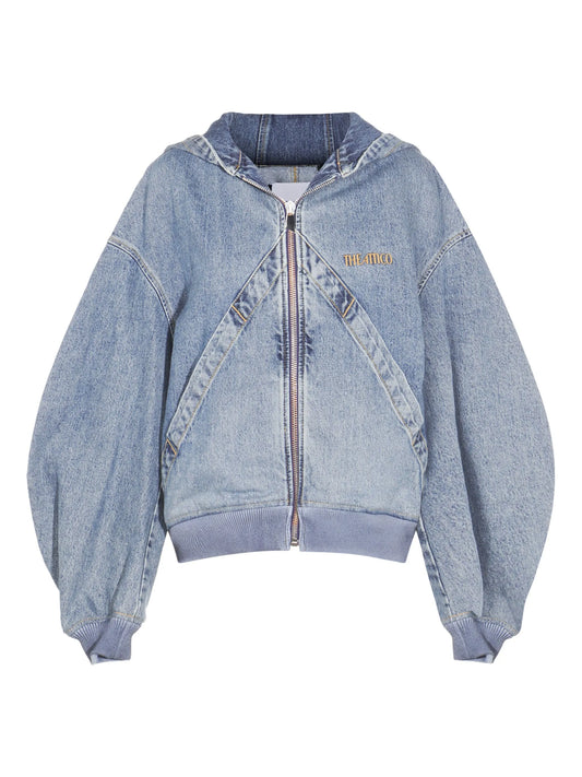 hooded denim bomber jacket