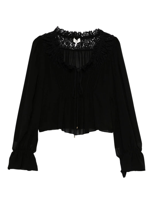 lace-trimmed pleated blouse