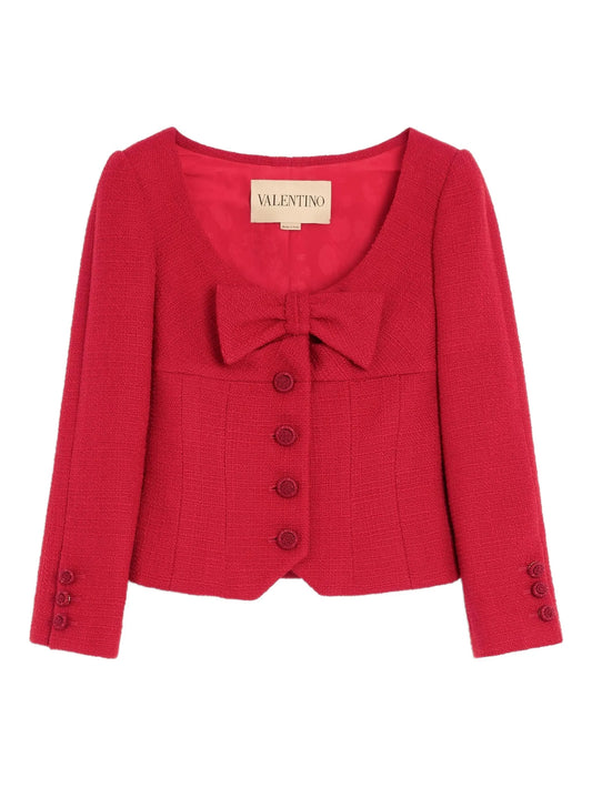 bow-detail tweed blazer