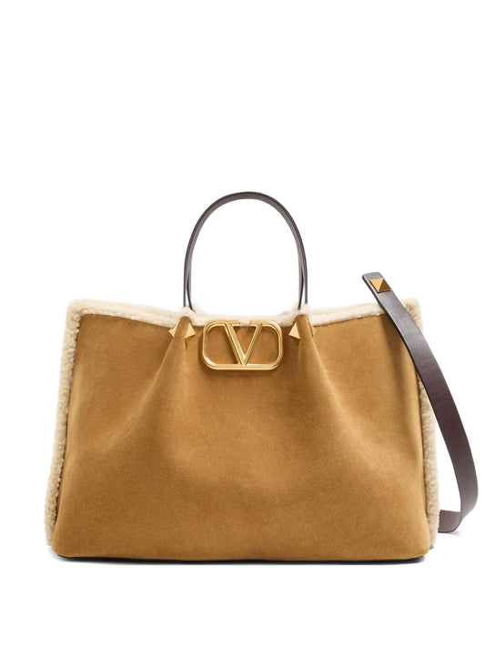 medium VLogo Signature suede tote bag