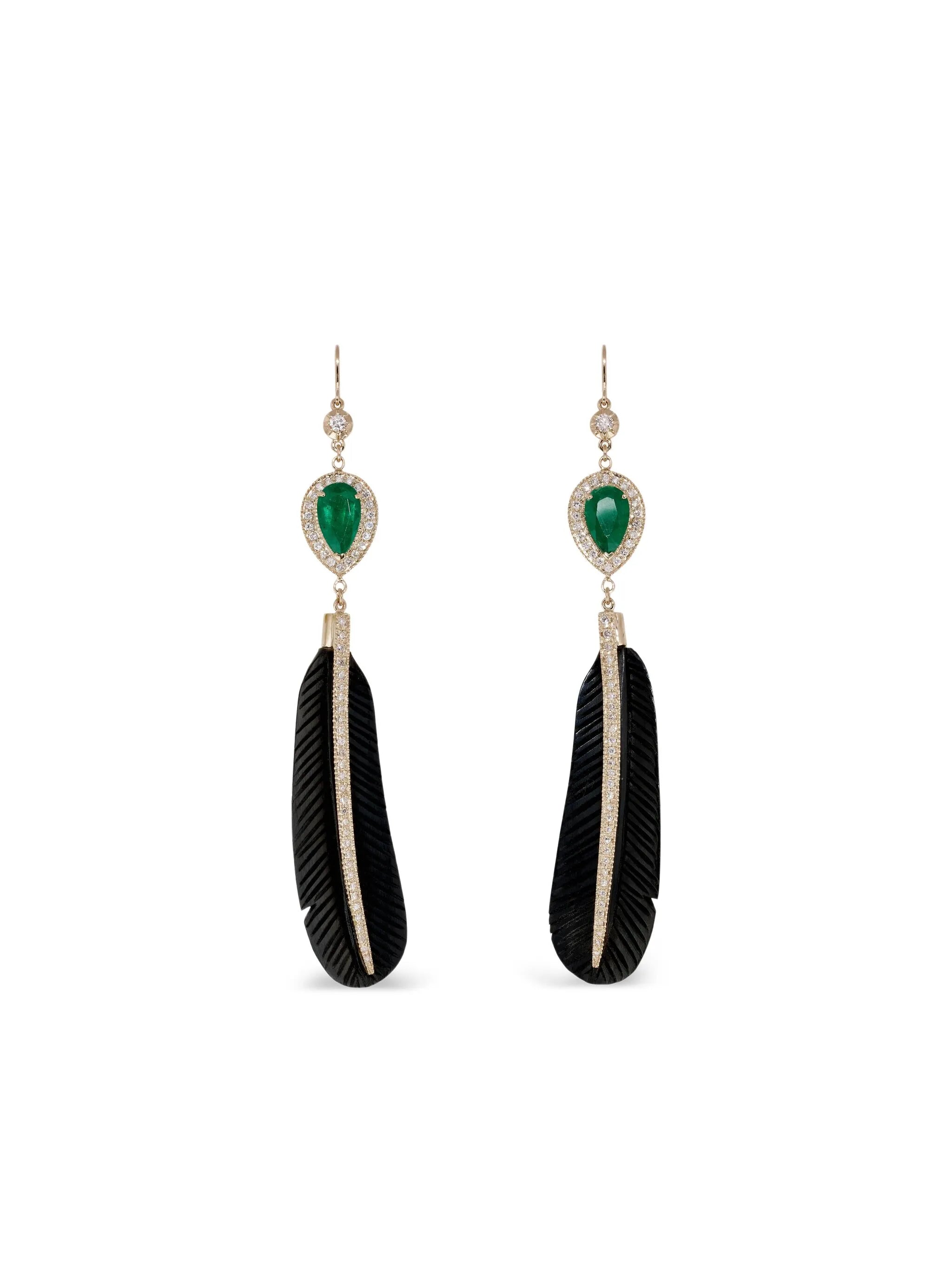 14CT yellow gold Sophia diamond emerald earrings