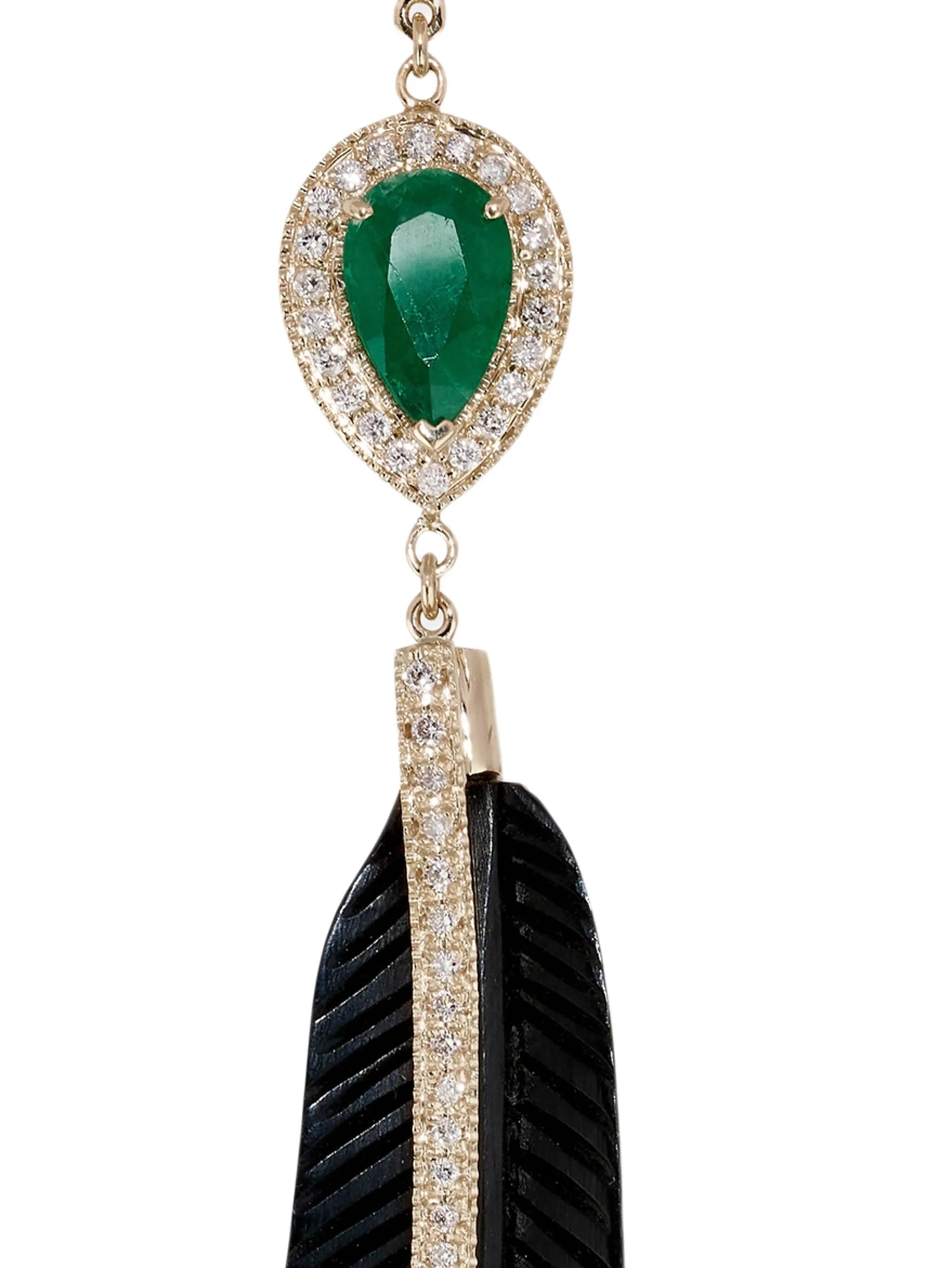 14K yellow gold Sophia diamond emerald earrings