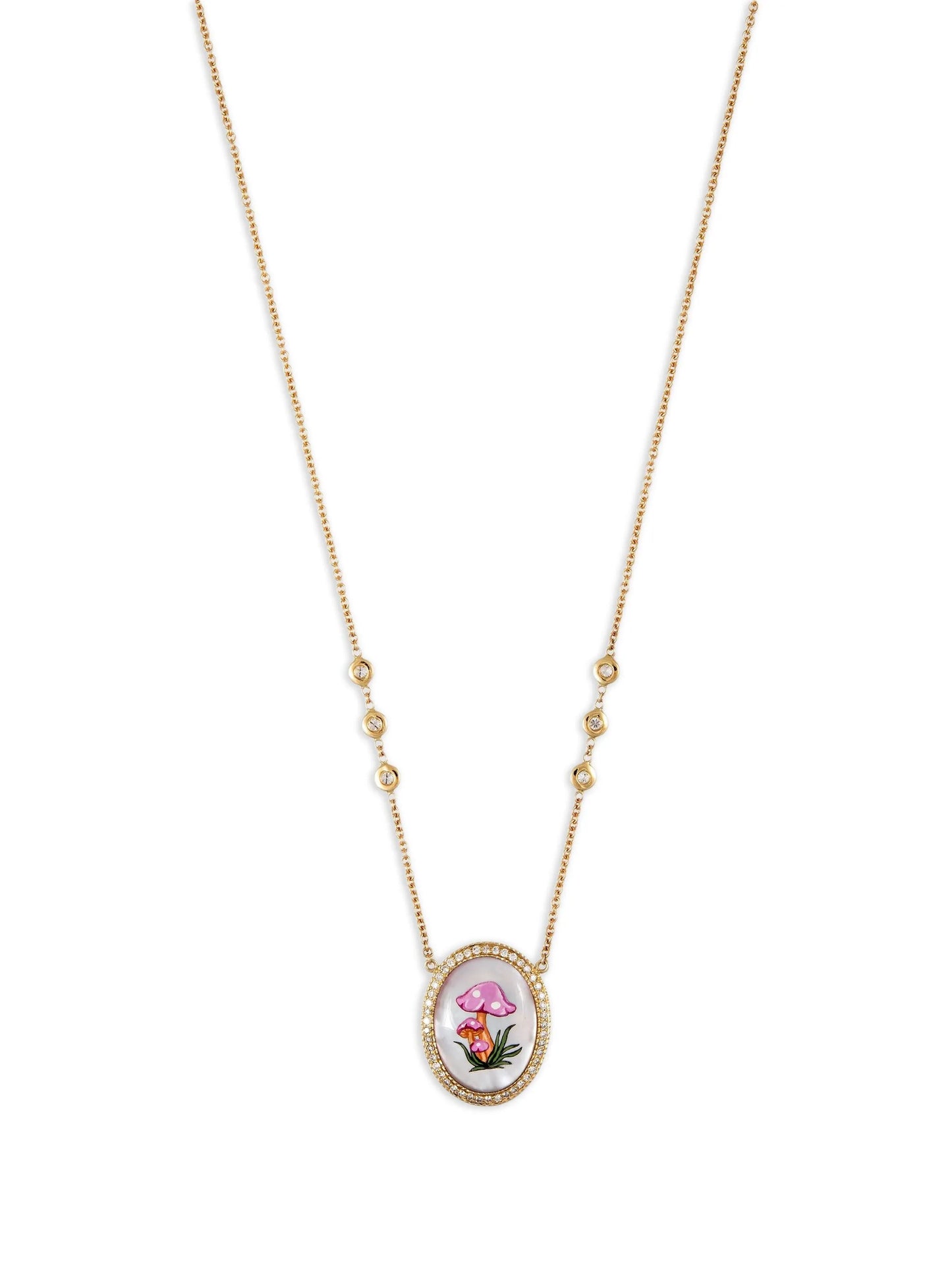 14K yellow gold Mushroom diamond necklace
