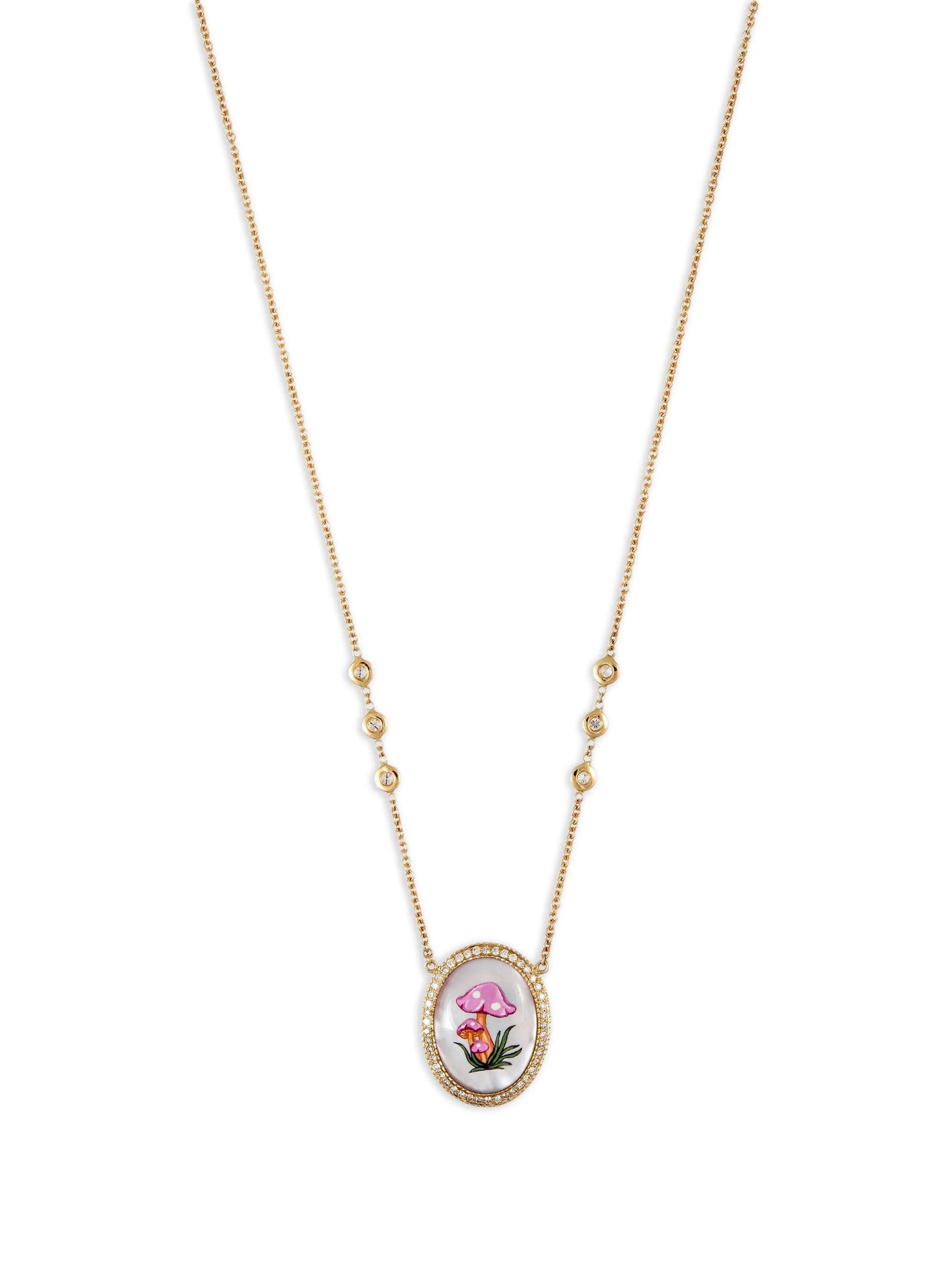 14K yellow gold Mushroom diamond necklace