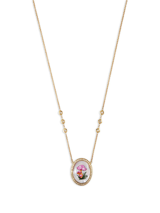 14K yellow gold Mushroom diamond necklace