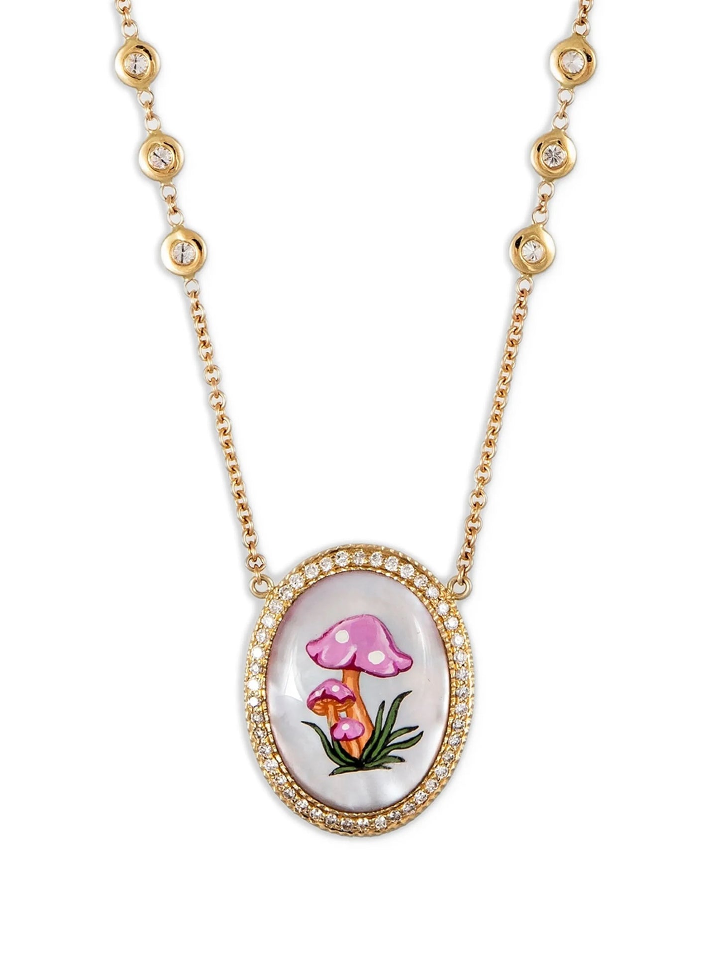 14K yellow gold Mushroom diamond necklace