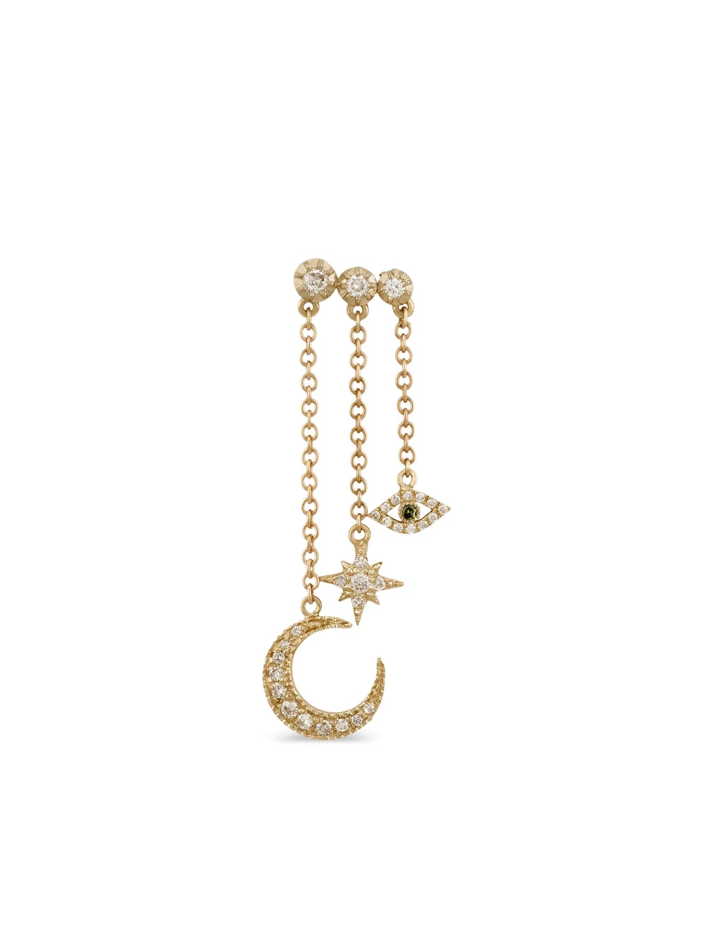 14K yellow gold Crescent Moon Star diamond earring