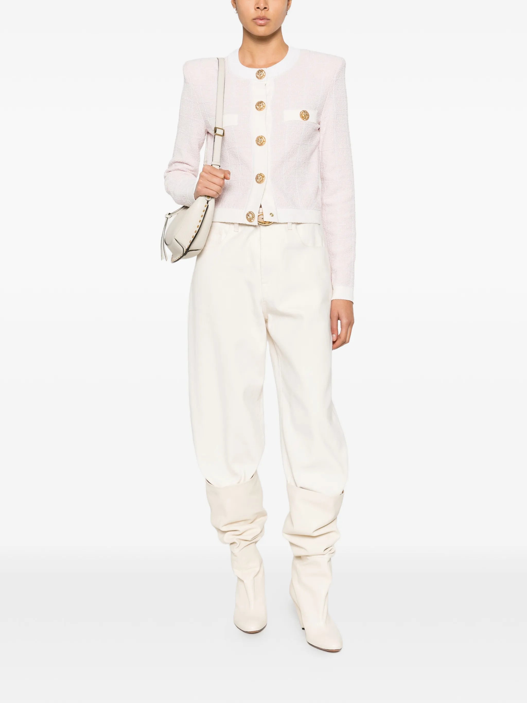 light tweed button cardigan