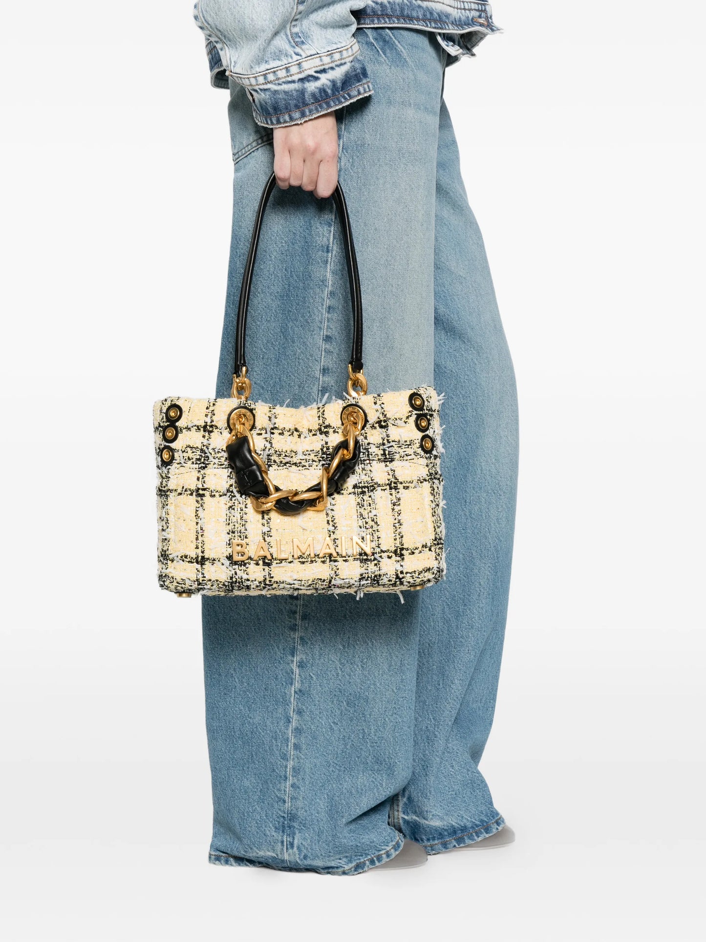 tweed chain tote bag