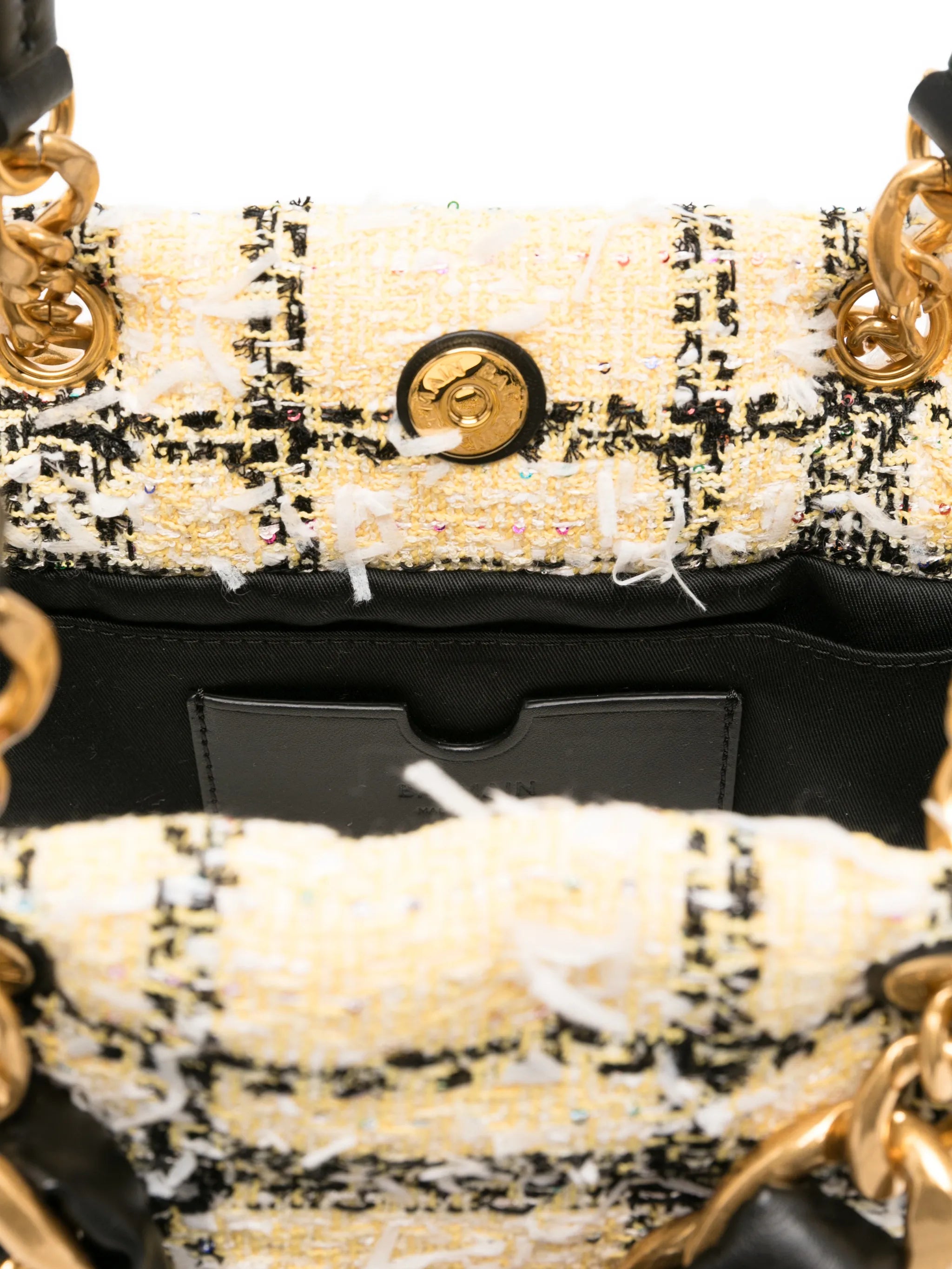 tweed chain tote bag