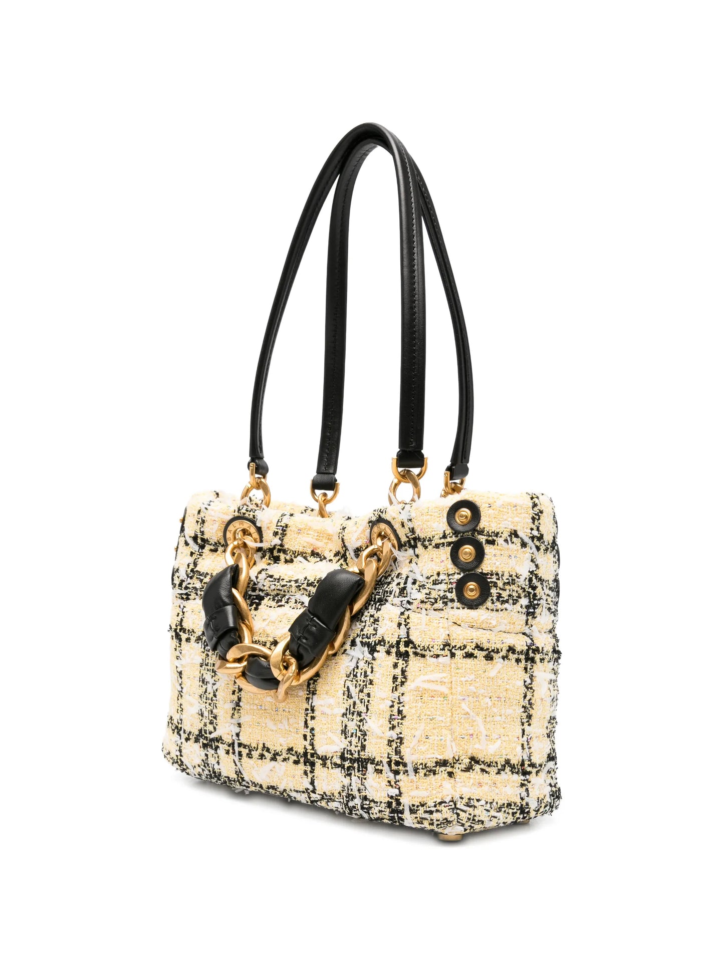 tweed chain tote bag