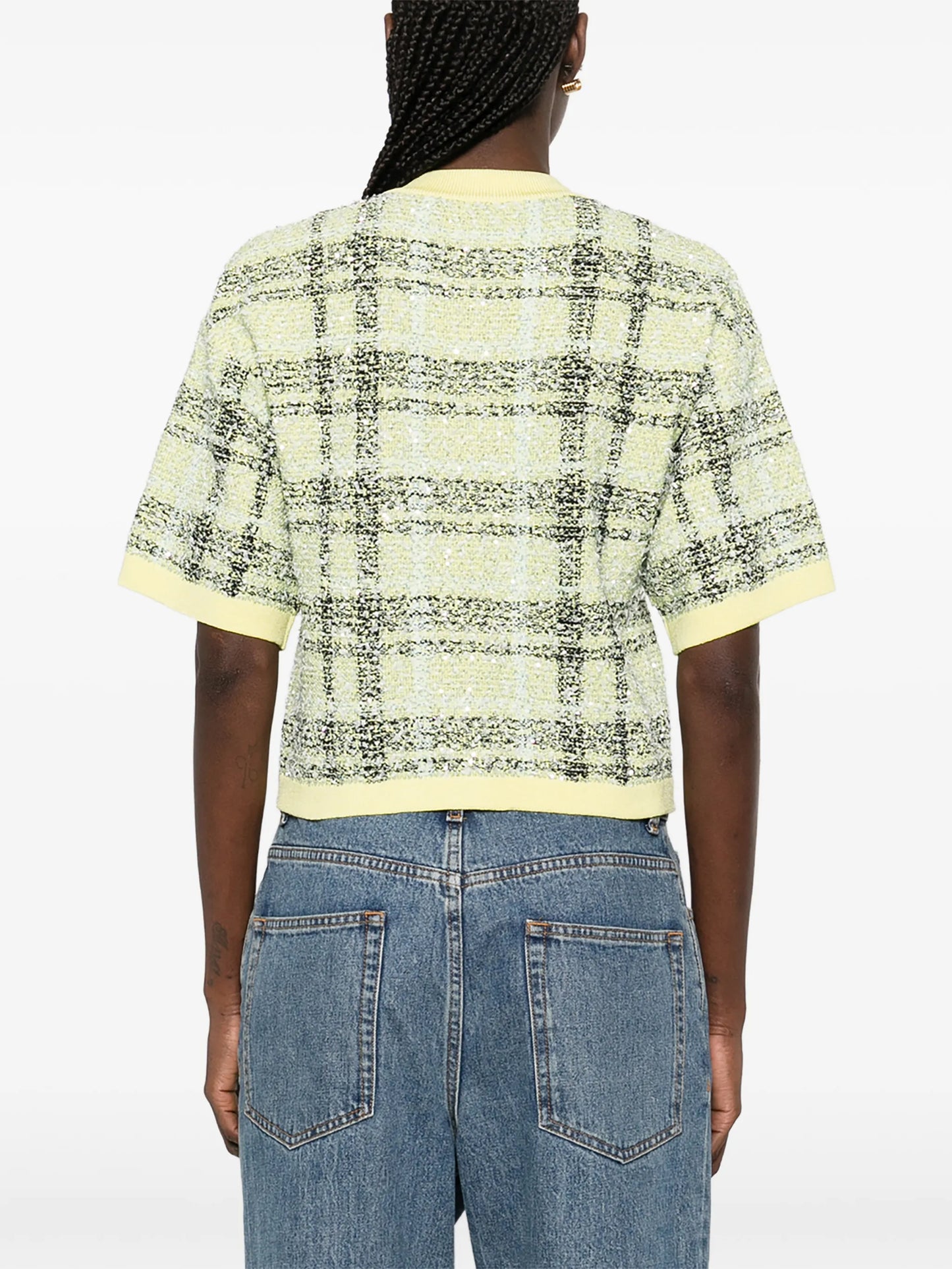 buttoned check tweed cardigan