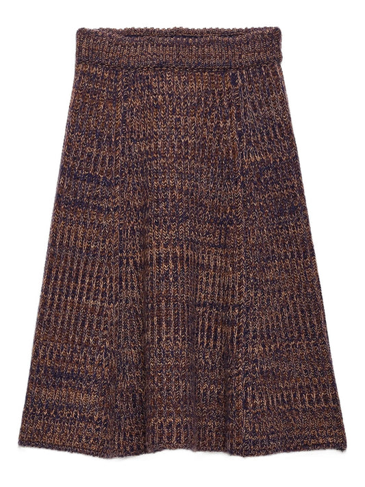 ribbed flared knit midi skirt