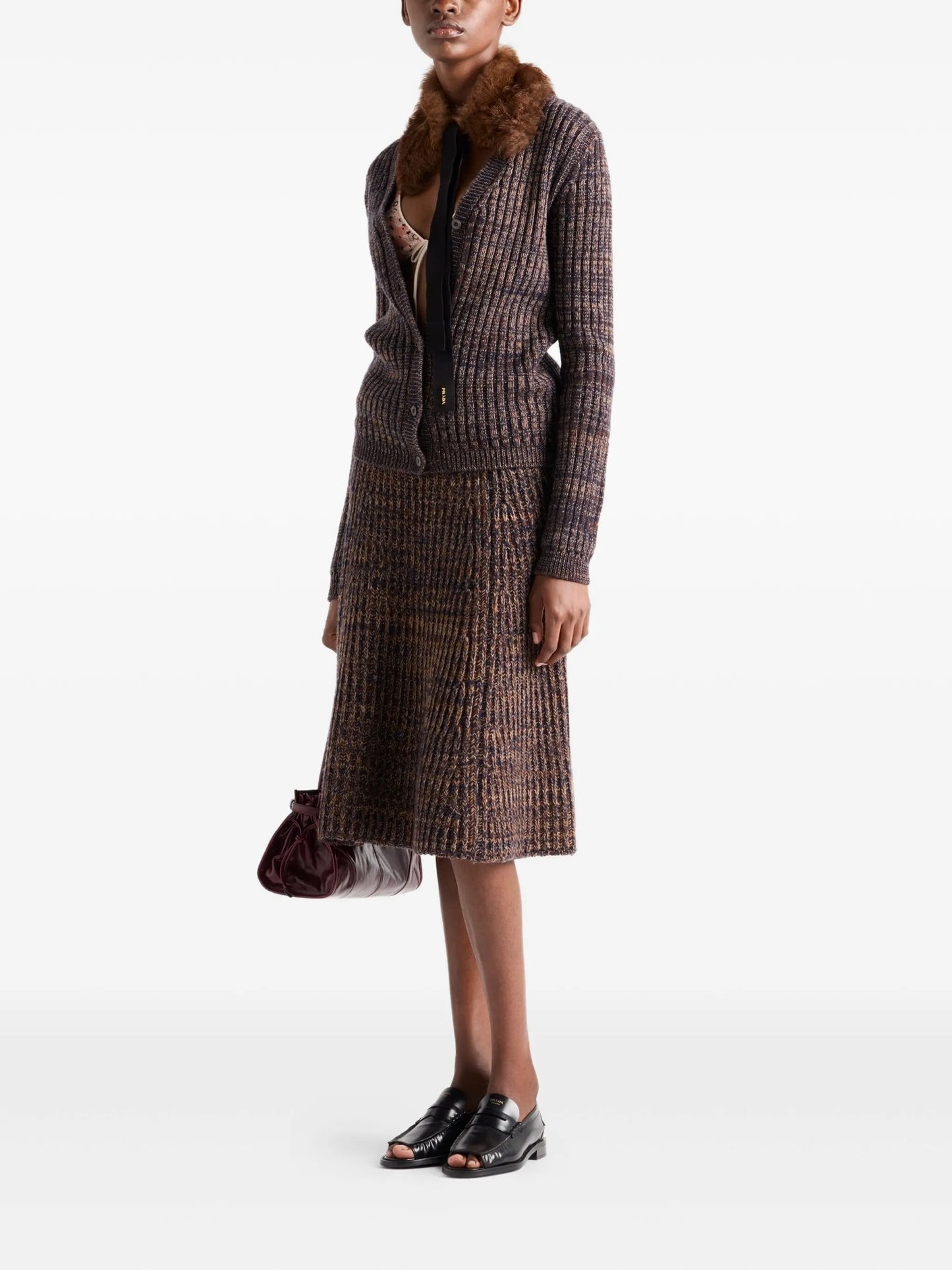 ribbed flared knit midi skirt