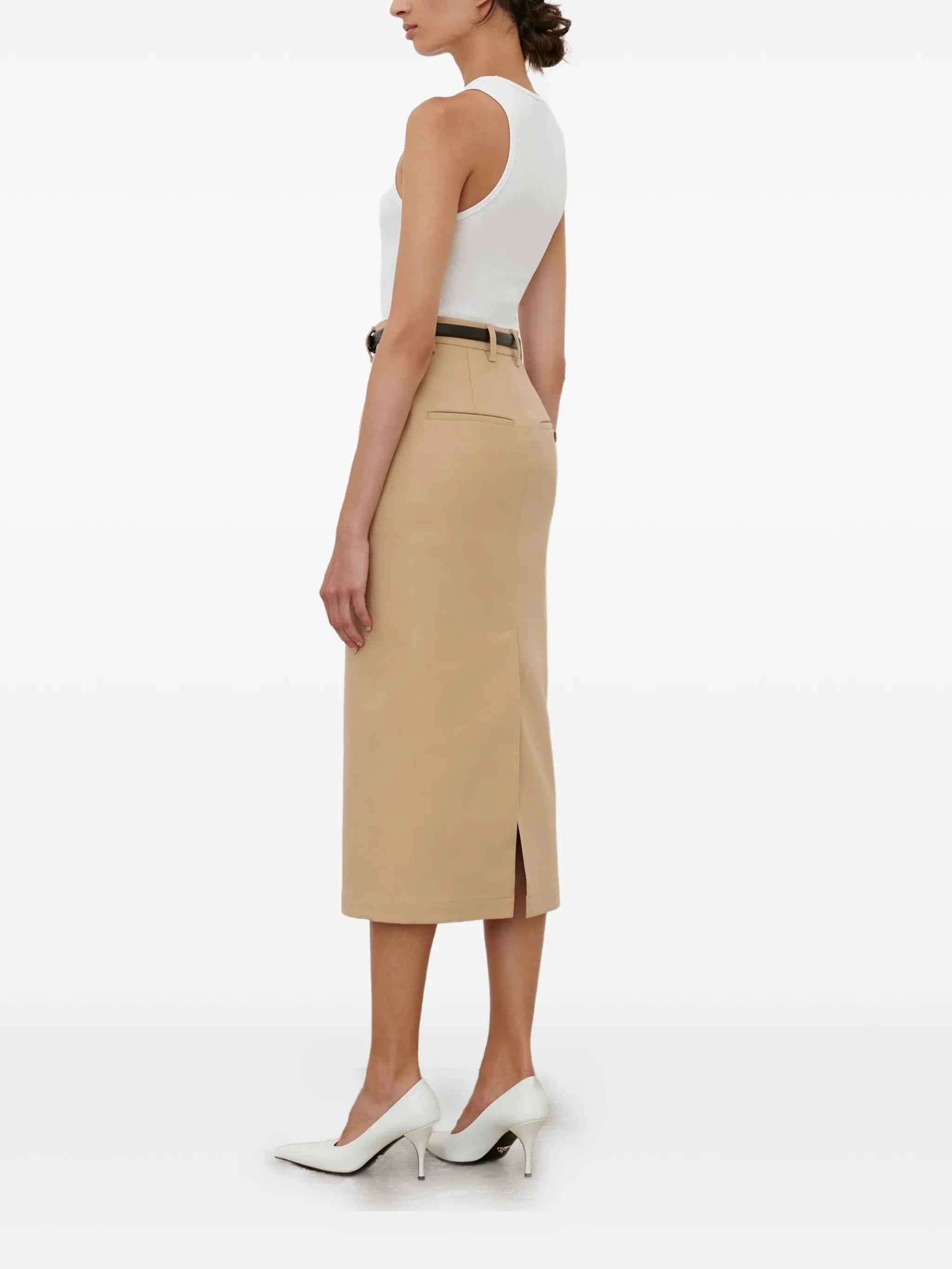 button back midi skirt