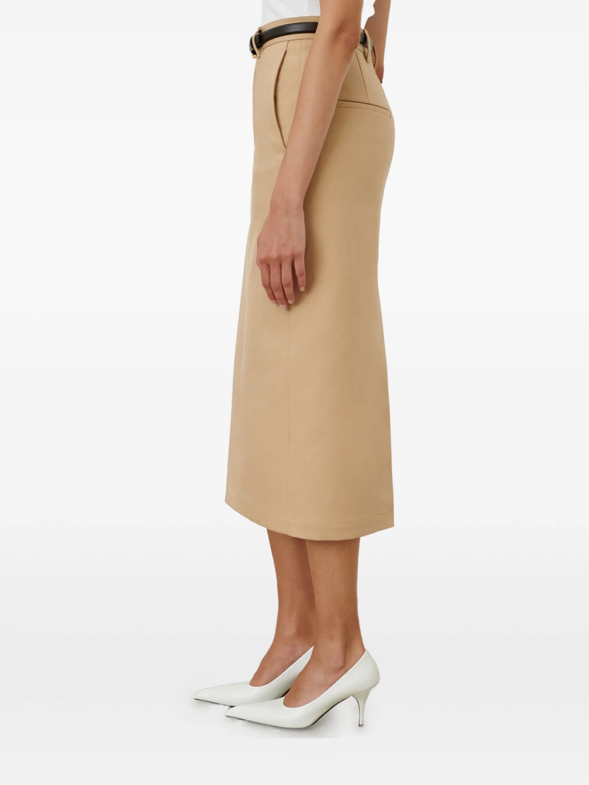 button back midi skirt