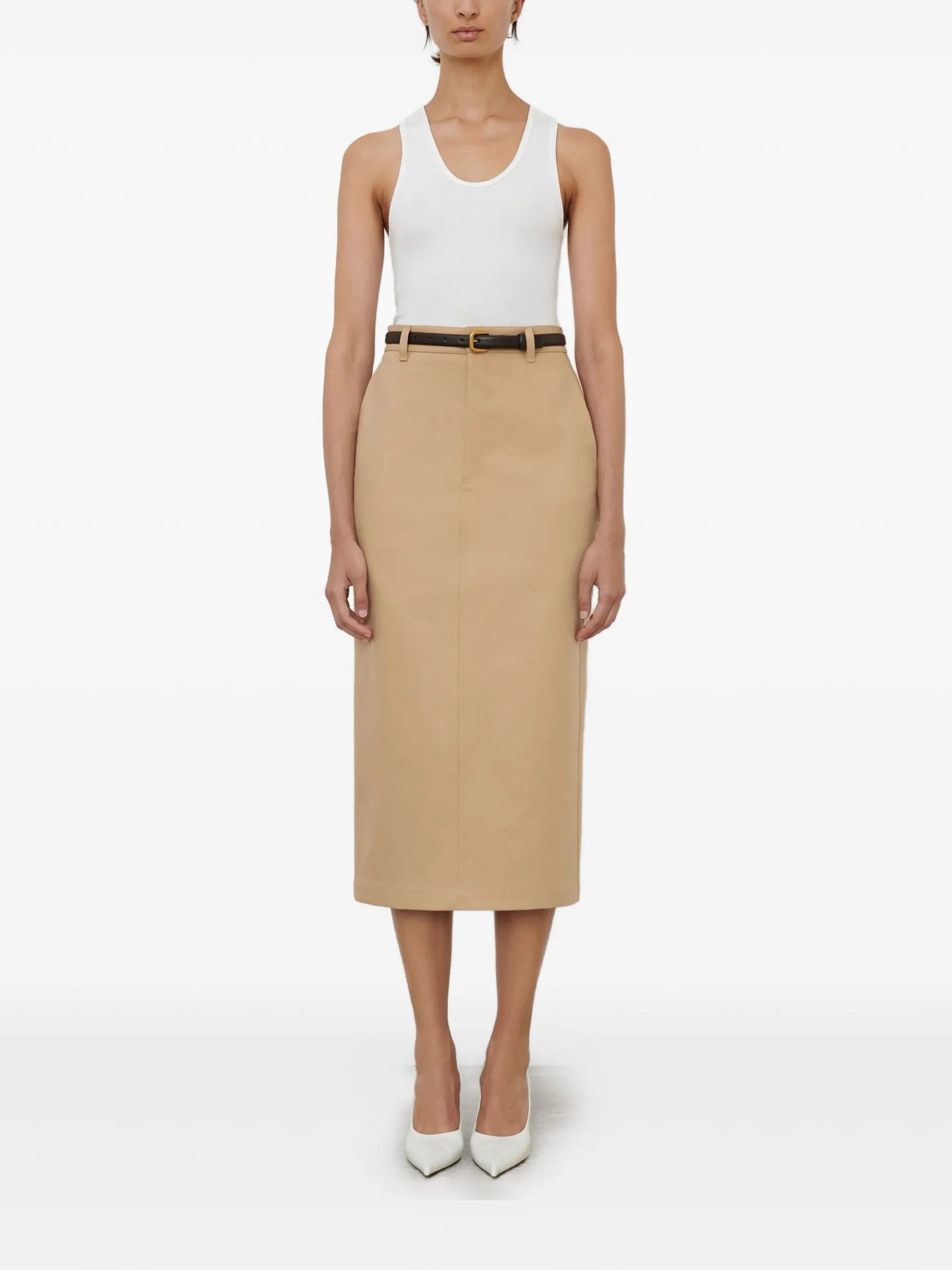 button back midi skirt