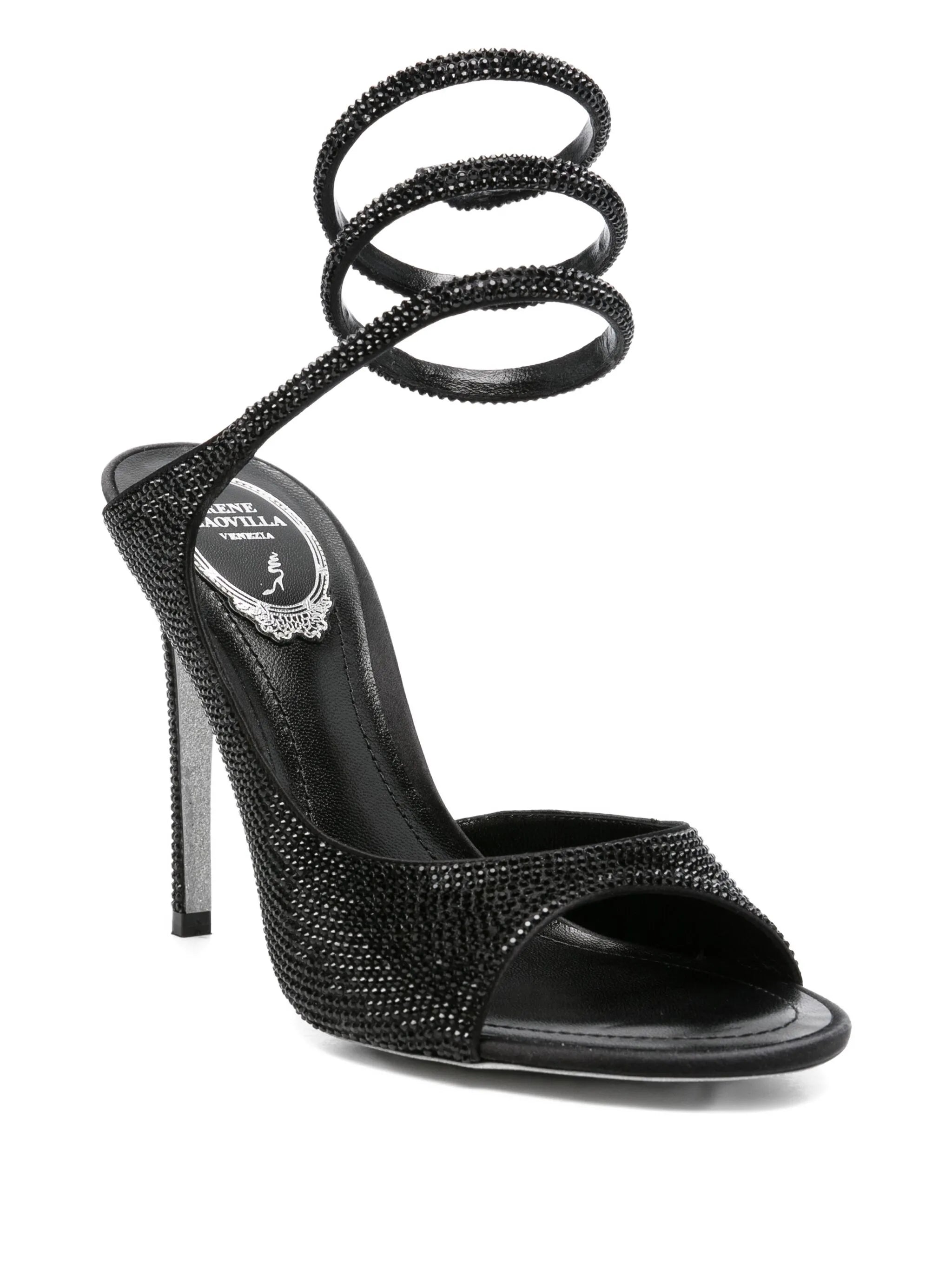 105mm crystal-embellished spiral-wrap sandals