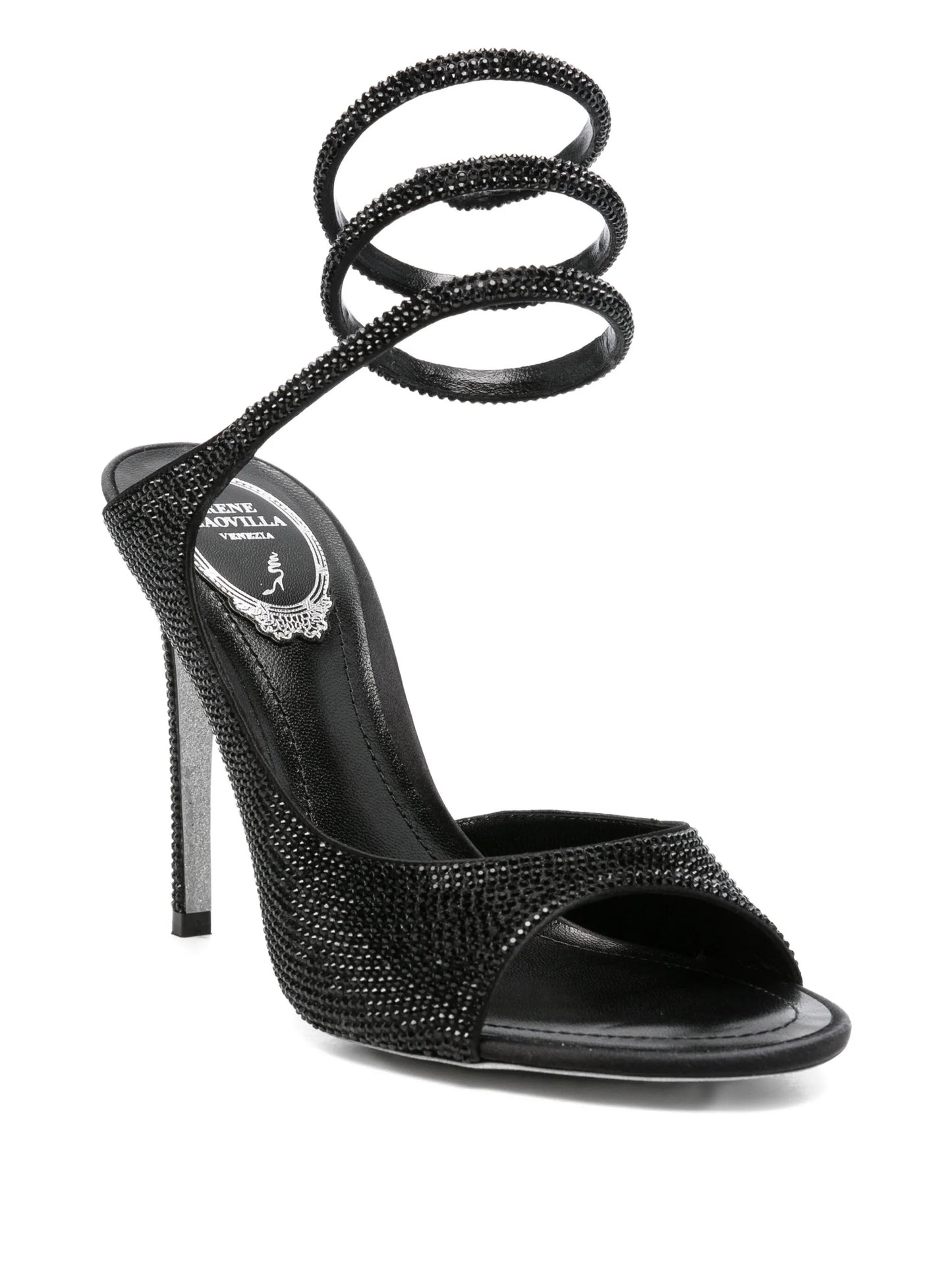 105mm crystal-embellished spiral-wrap sandals
