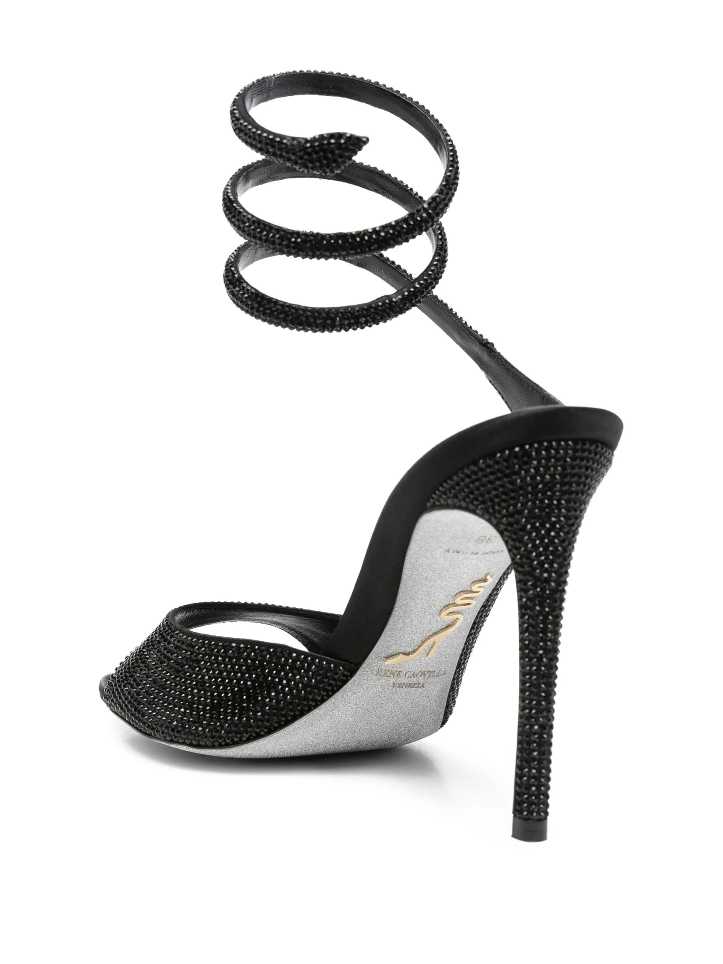 105mm crystal-embellished spiral-wrap sandals