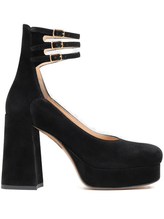 triple-buckle platform pumps