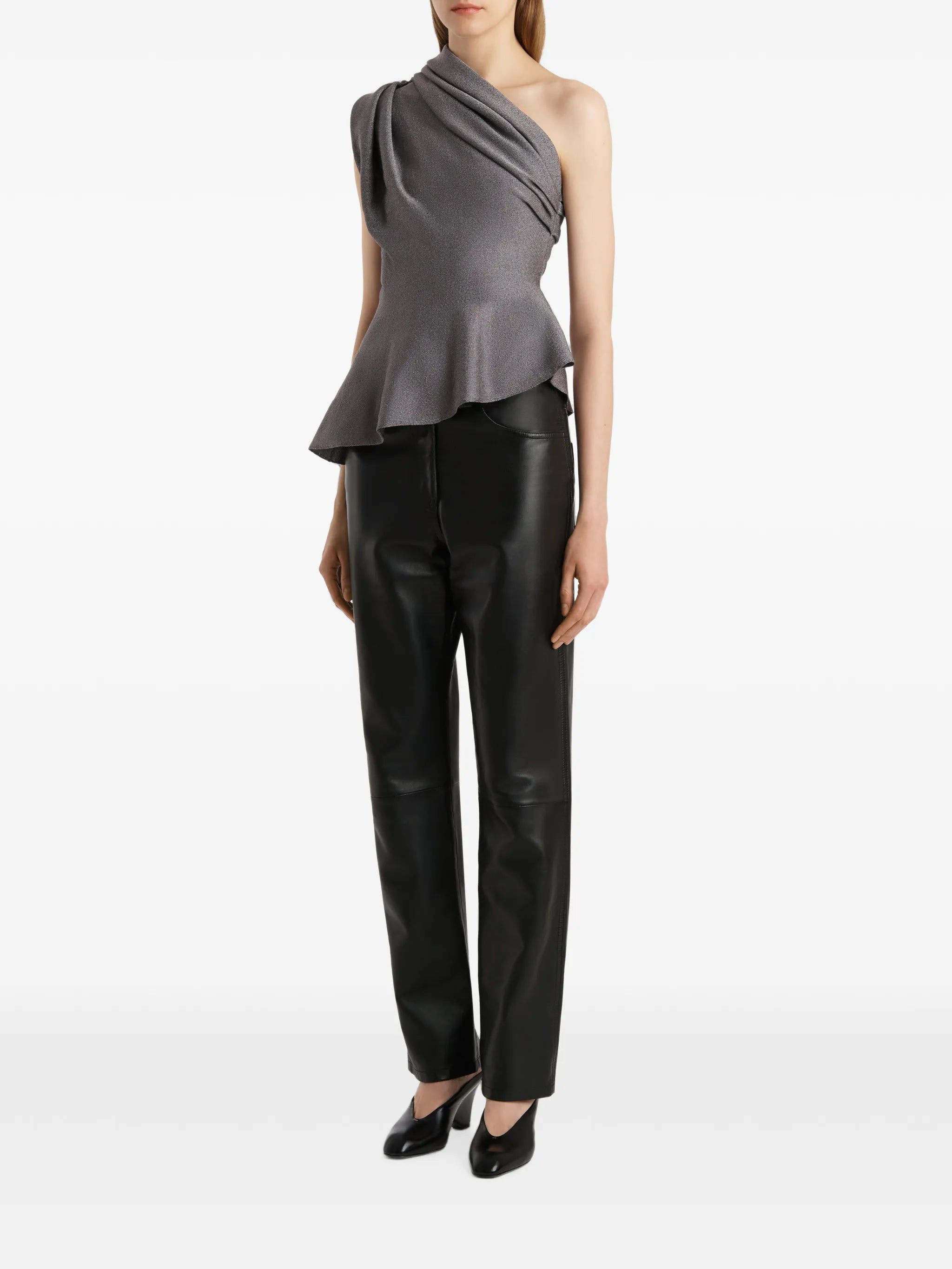 one-shoulder ruffled top