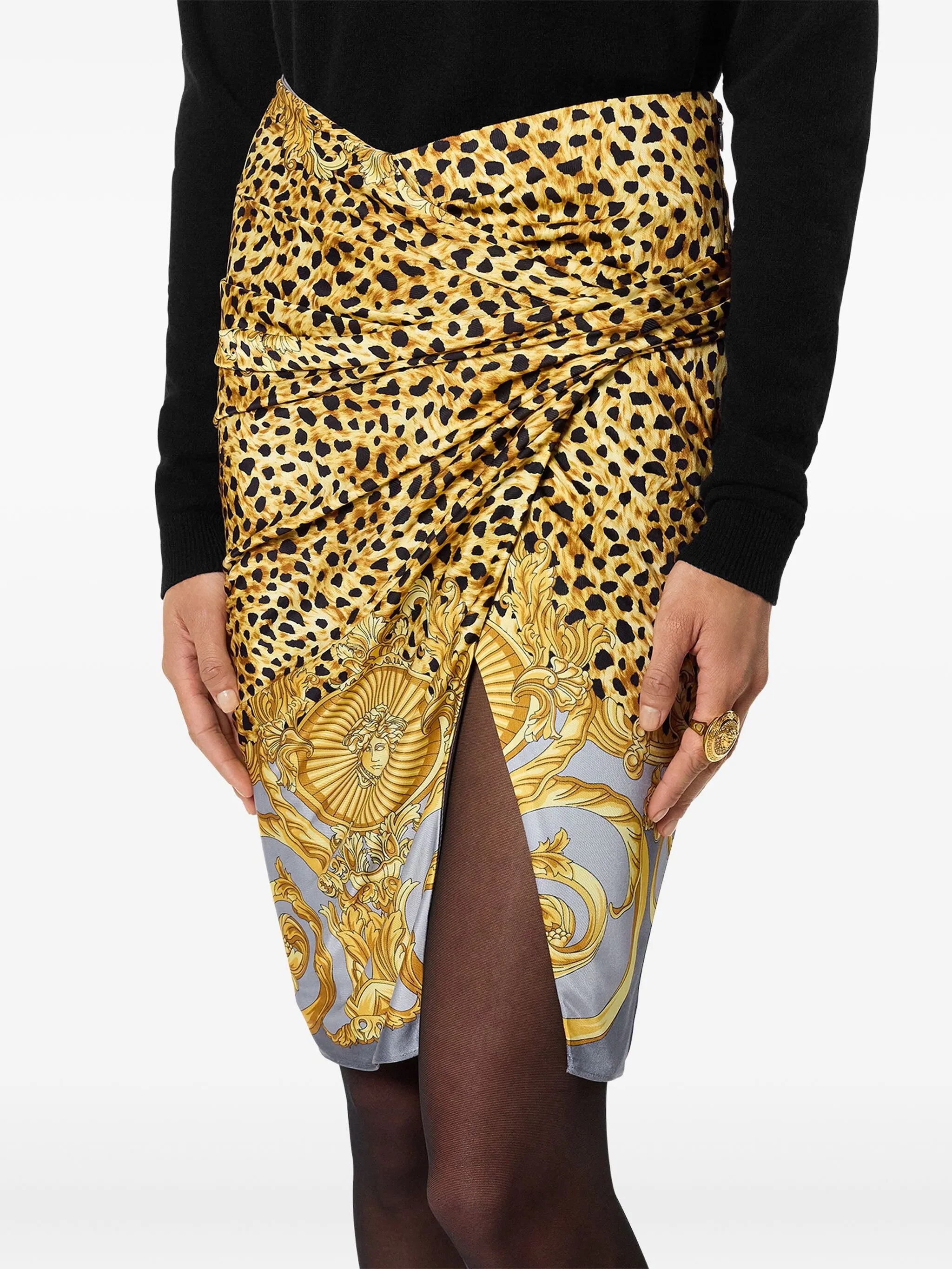 cheetah foulard draped midi skirt