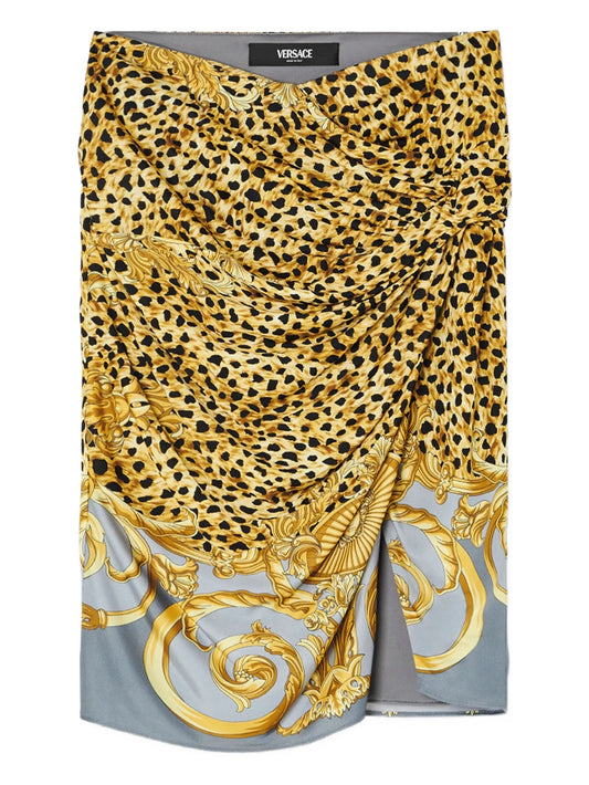 cheetah foulard draped midi skirt