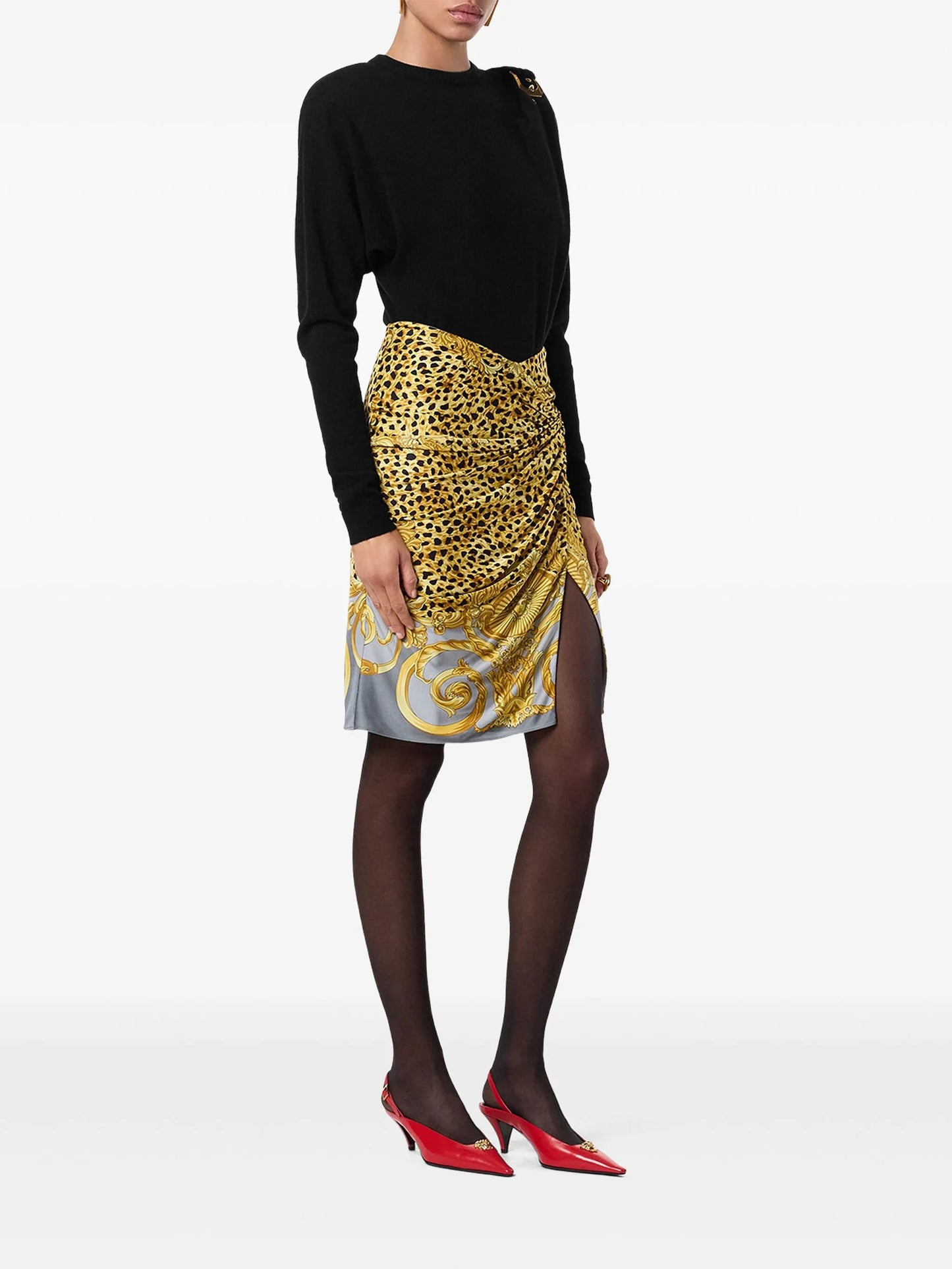 cheetah foulard draped midi skirt