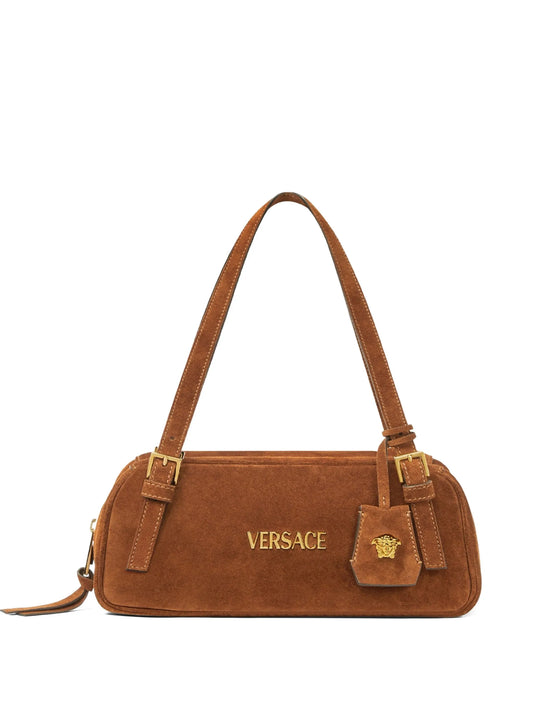 Tag suede shoulder bag