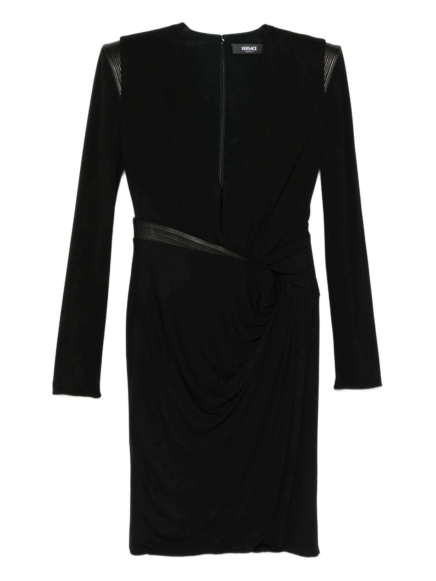 long-sleeved V-necj midi dress