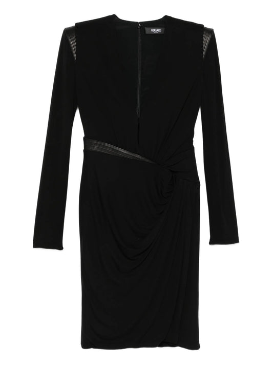 long-sleeved V-necj midi dress
