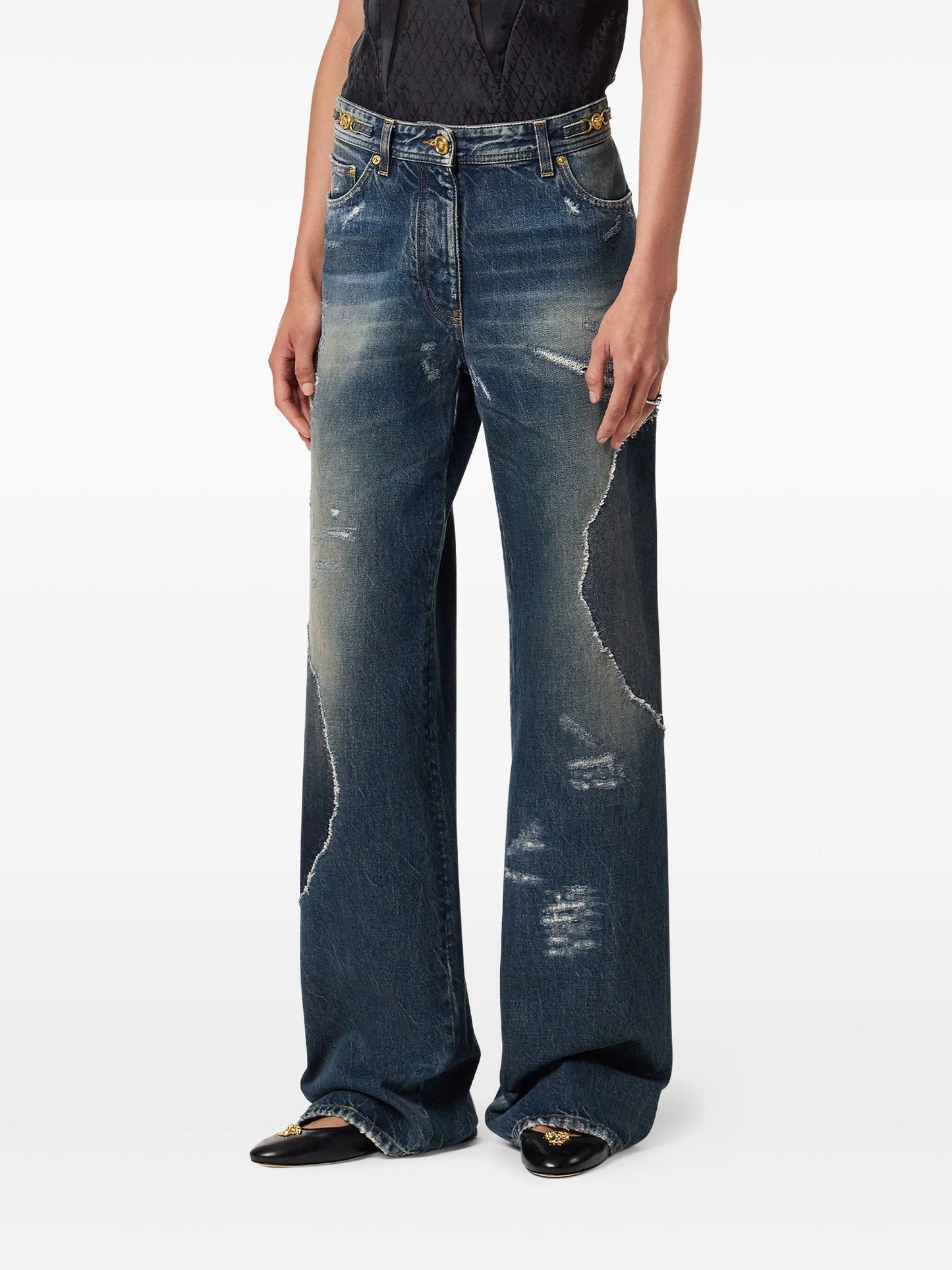 patchwork distressed-effect jeans