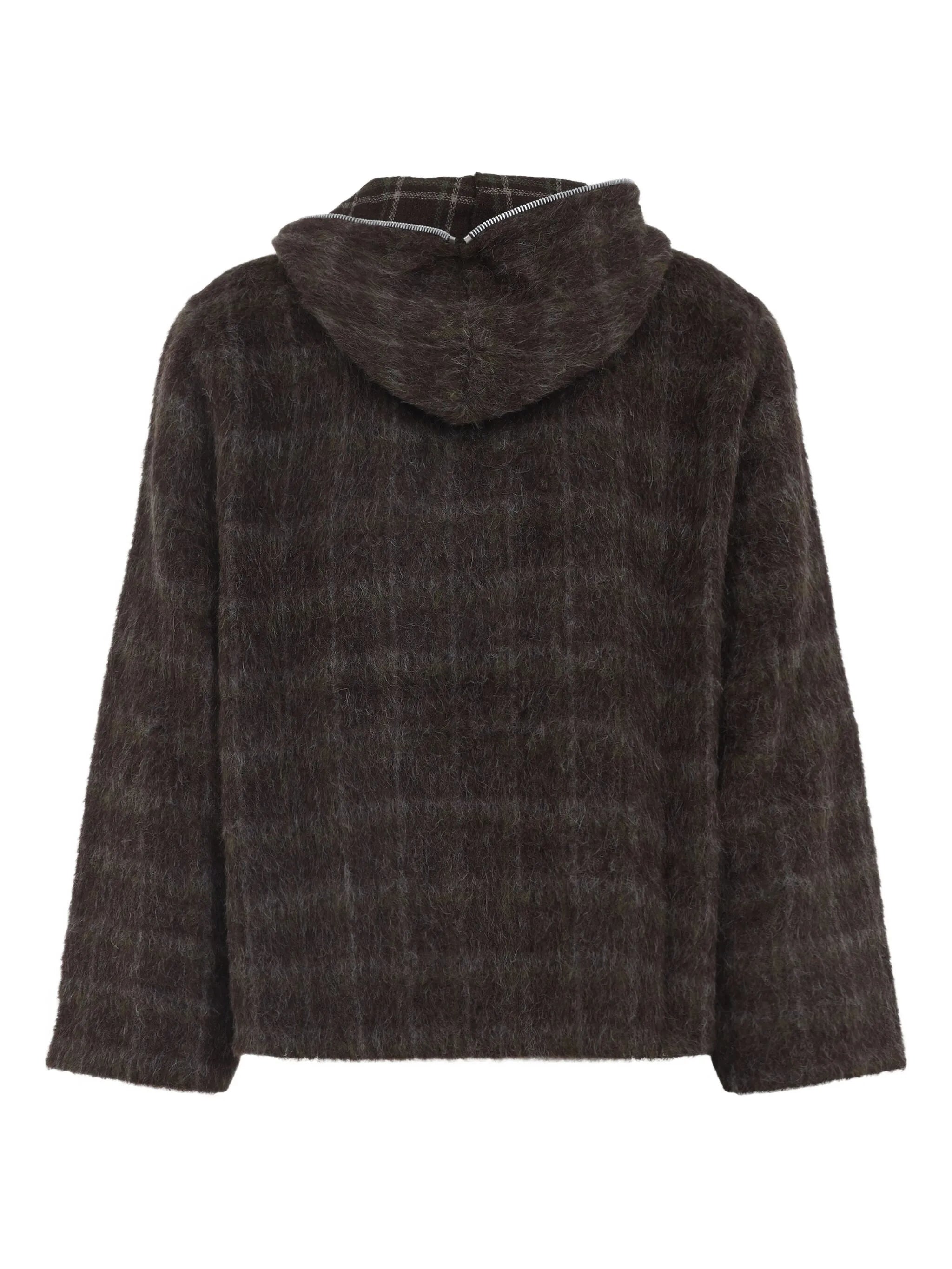 check-pattern wool zip-up hoodie