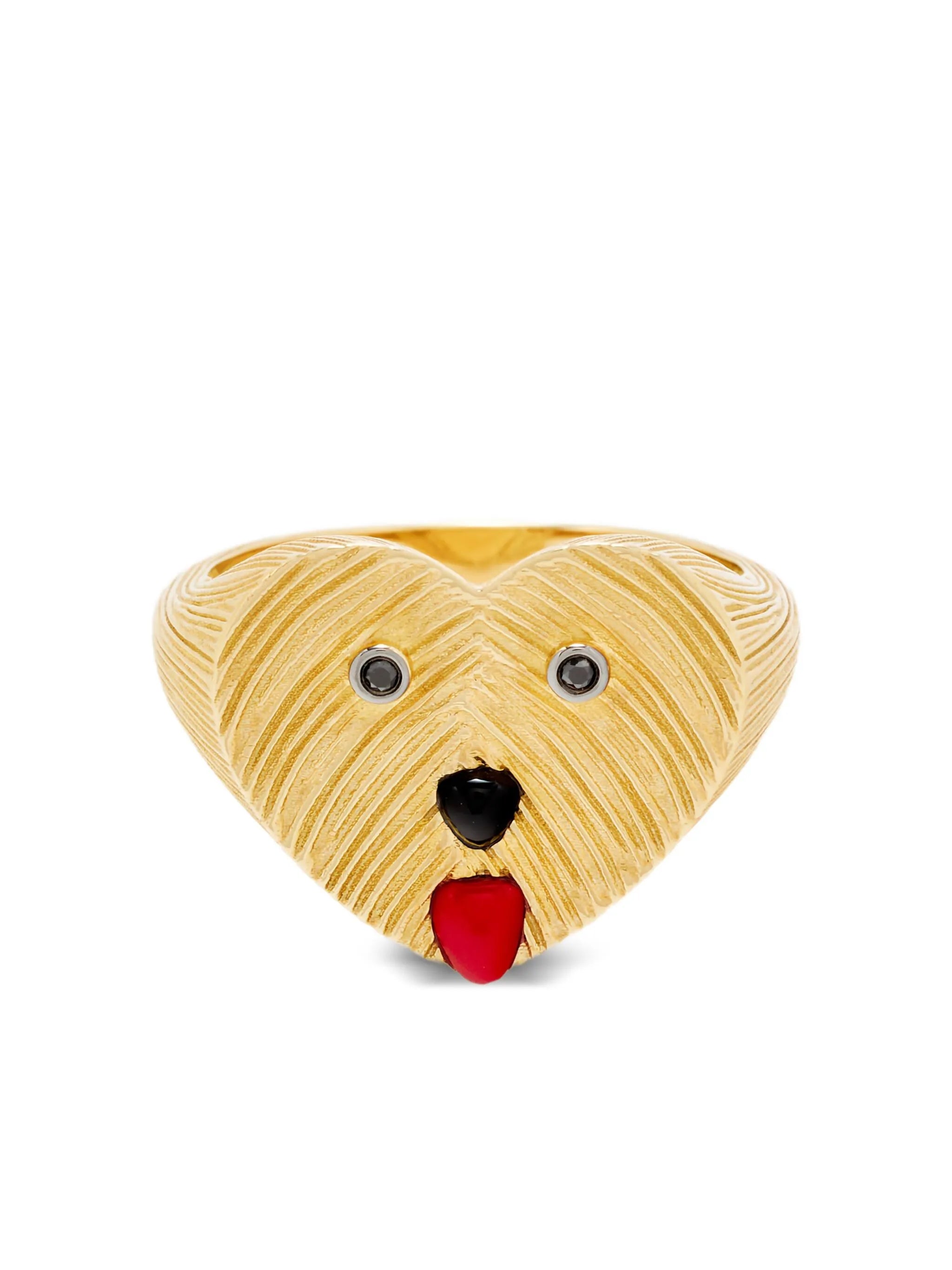 9K yellow gold dog-embellishment diamond-embellishment ring