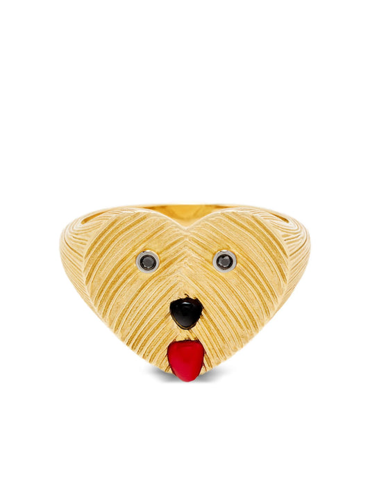9K yellow gold dog-embellishment diamond-embellishment ring