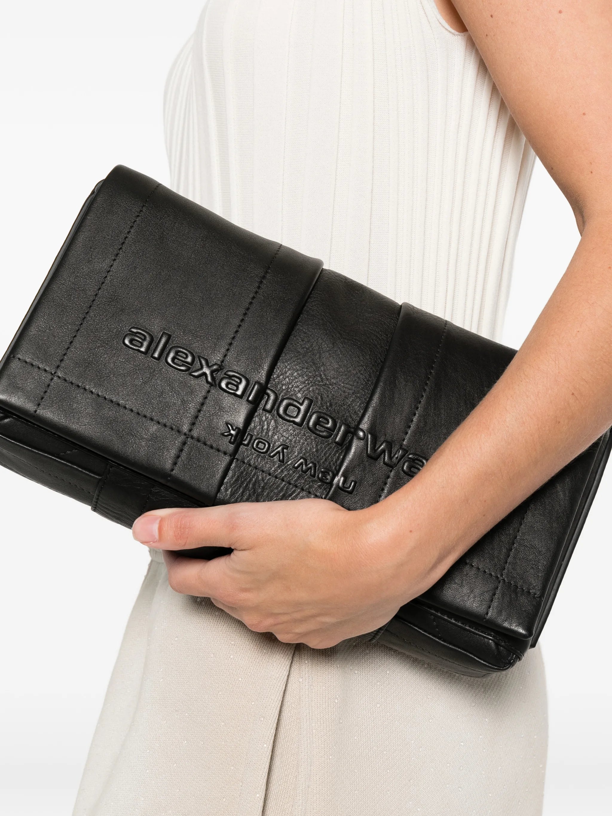 Wang Pack leather flap crinkle crossbody bag