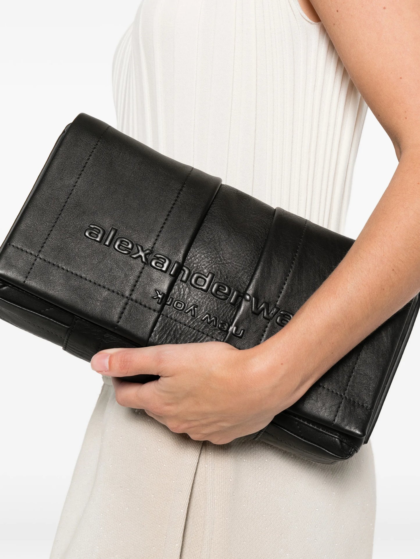 Wang Pack leather flap crinkle crossbody bag