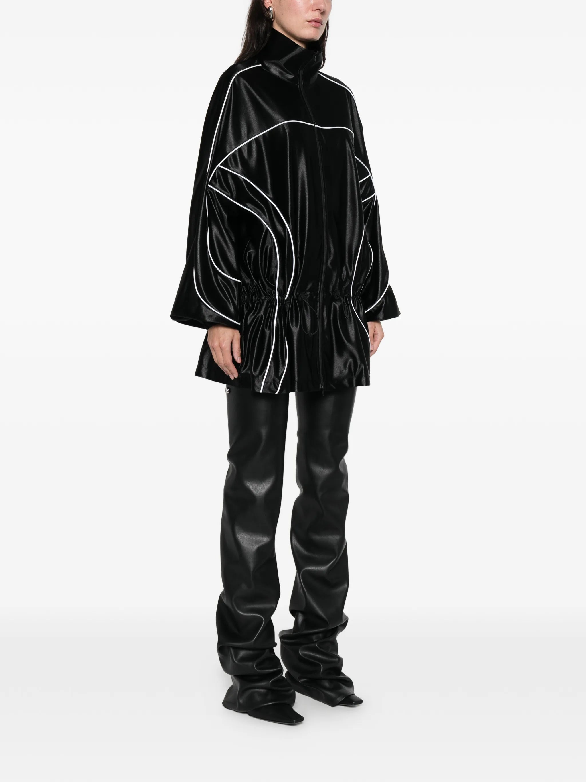 reflective-piping drop-waist mini dress