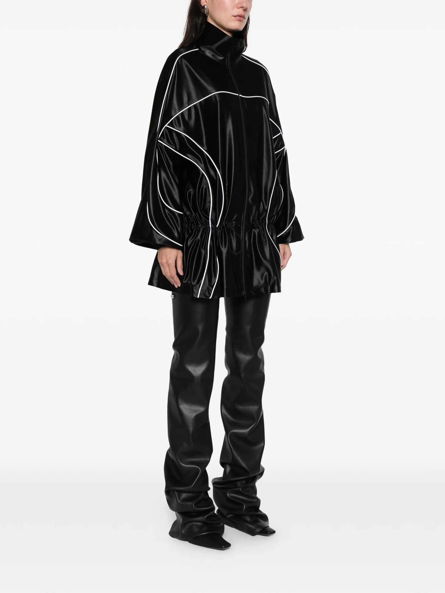 reflective-piping drop-waist mini dress