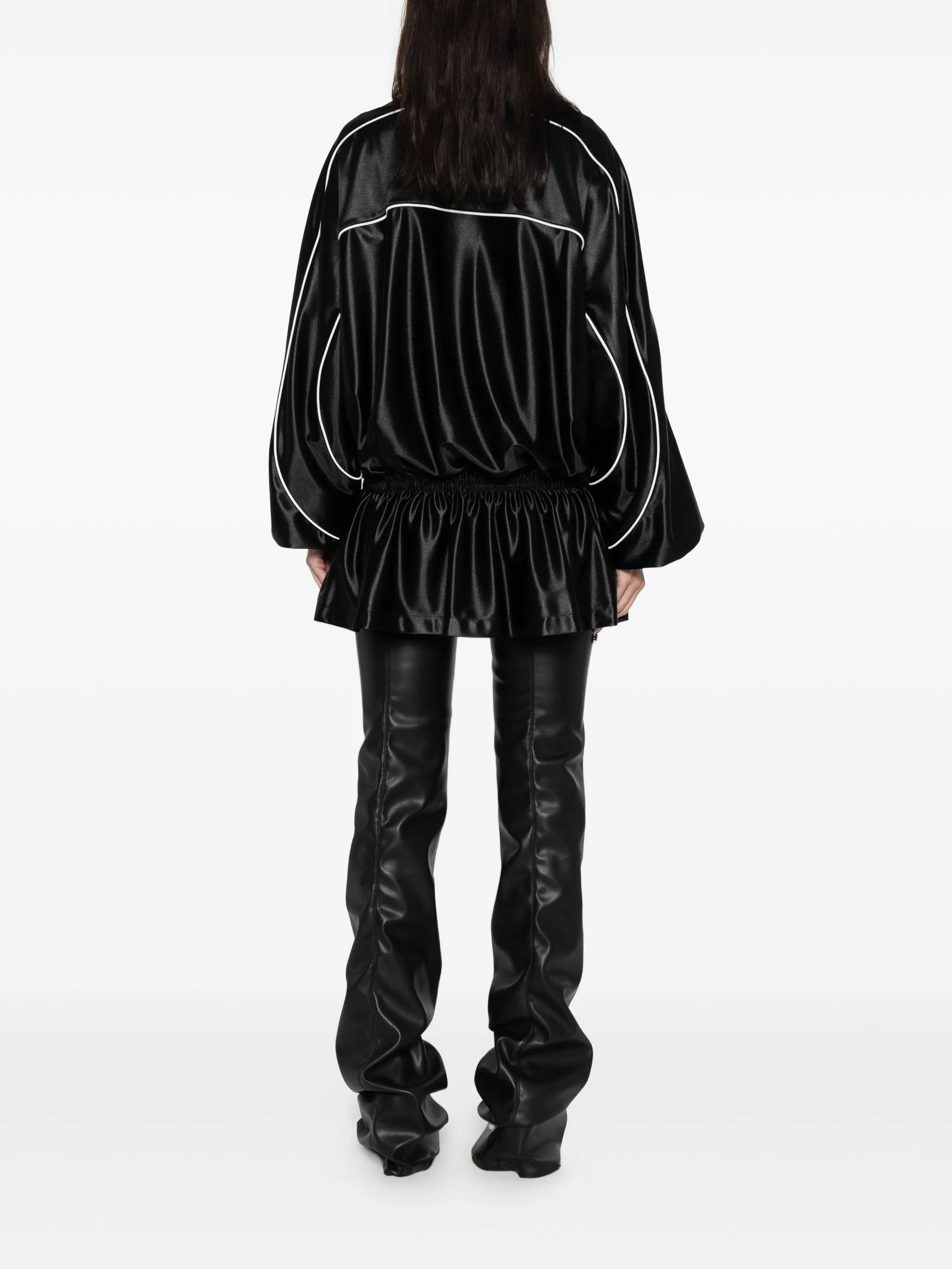 reflective-piping drop-waist mini dress