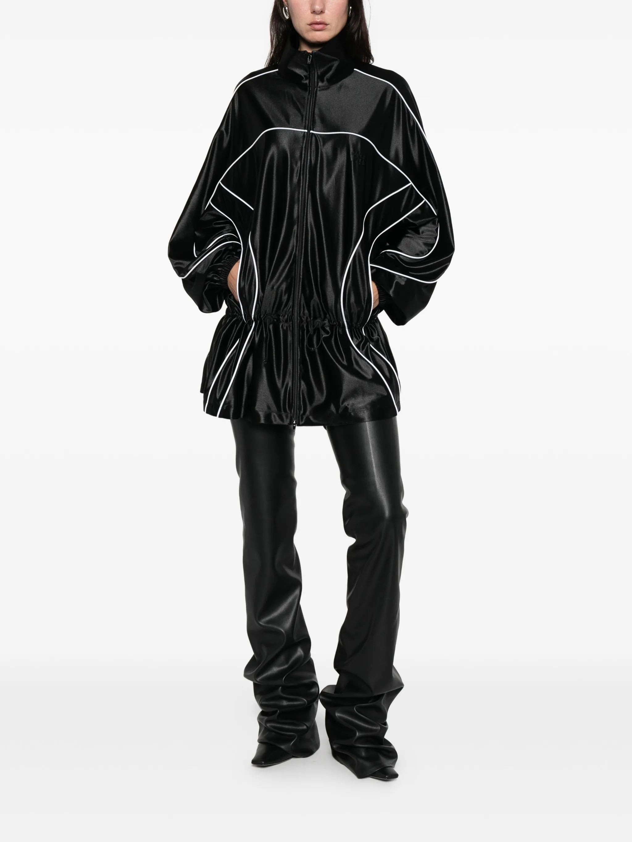 reflective-piping drop-waist mini dress