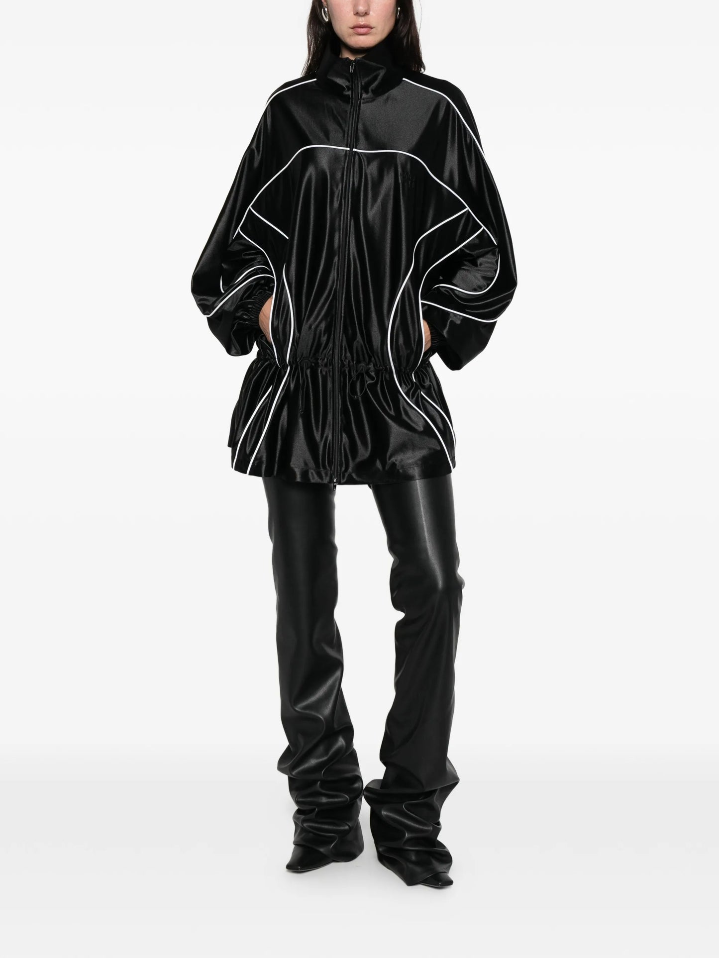reflective-piping drop-waist mini dress