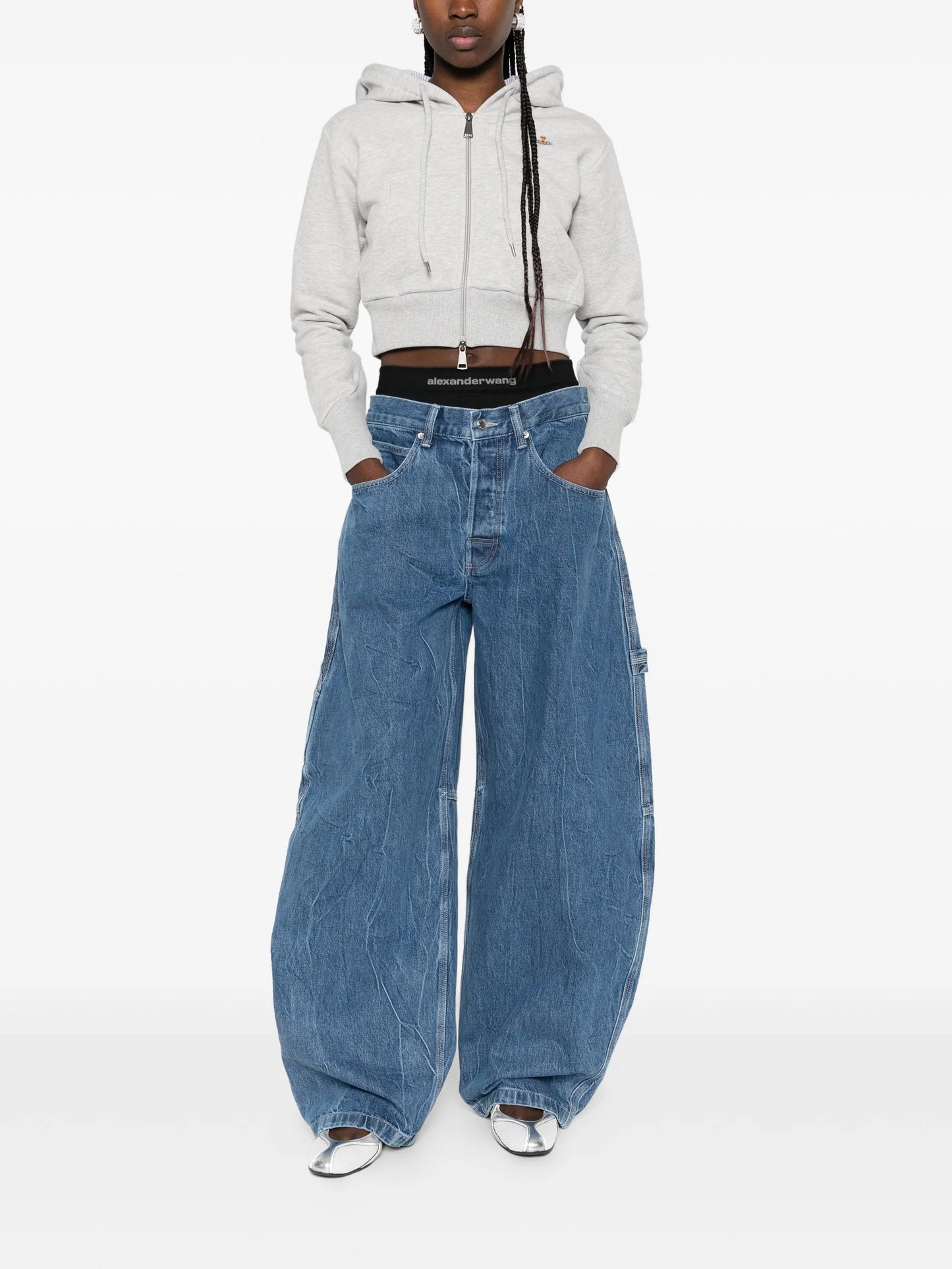 x Denim x alexander wang stonewashed wide jeans